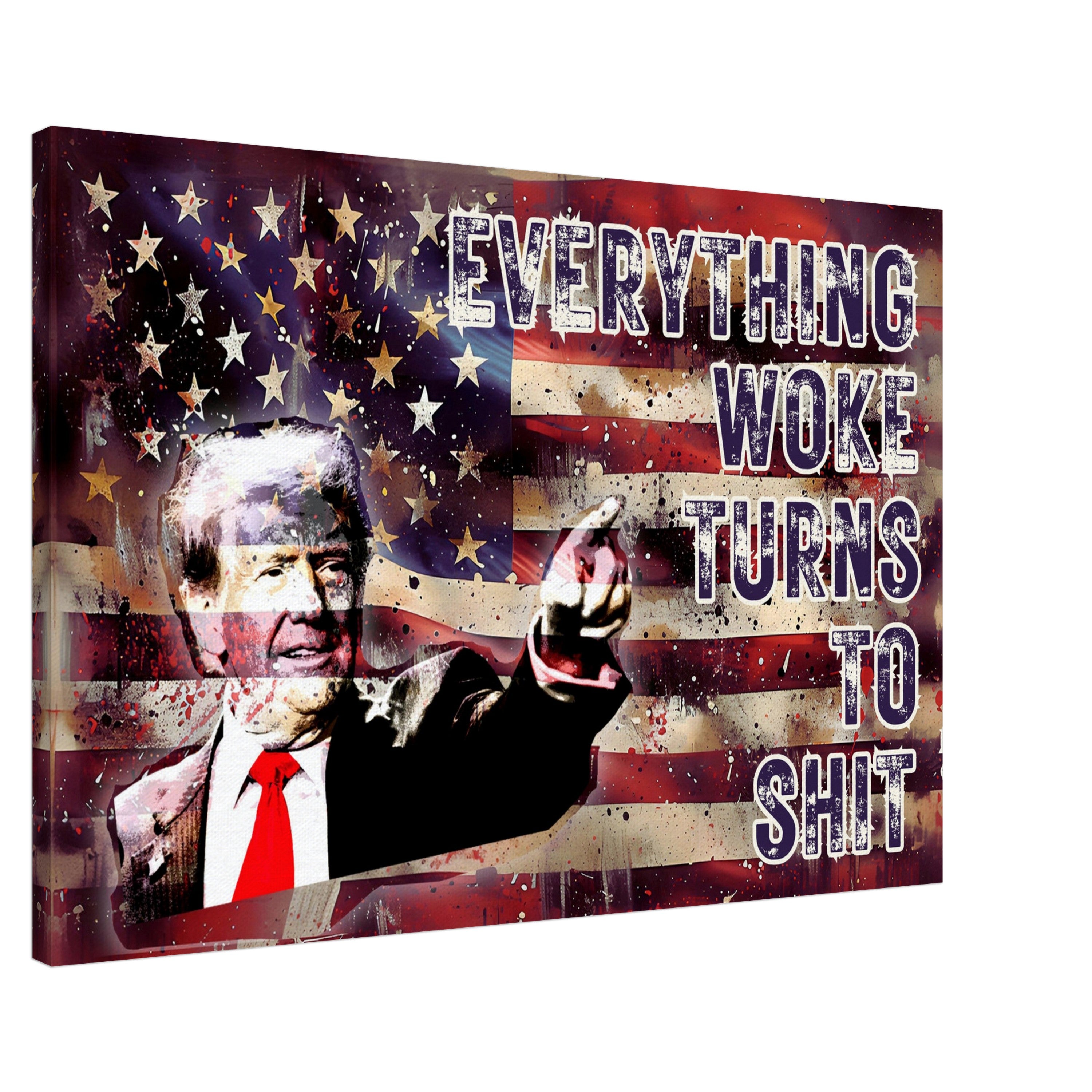 a painting of a man pointing at an american flag