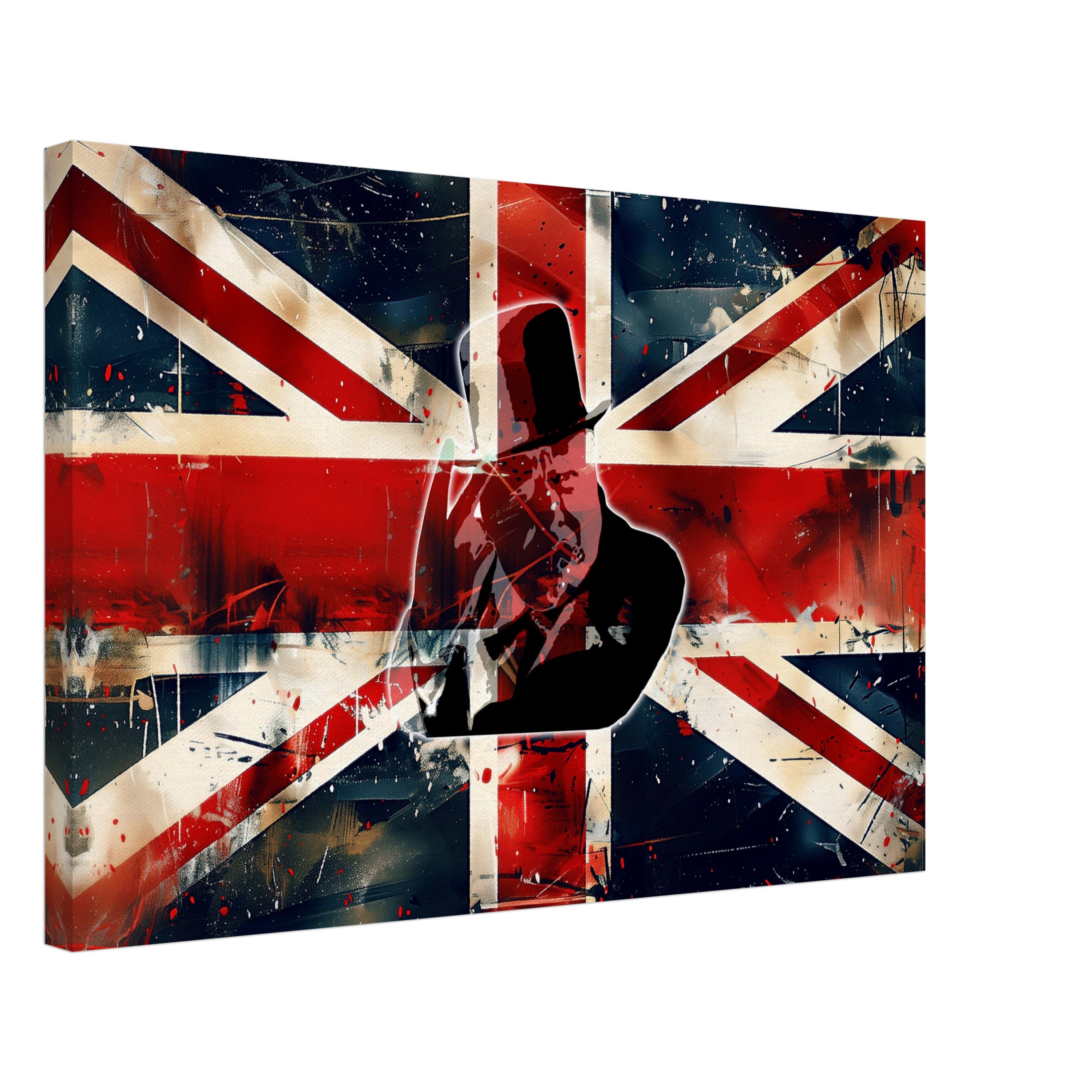 a painting of a man with a guitar in front of a british flag