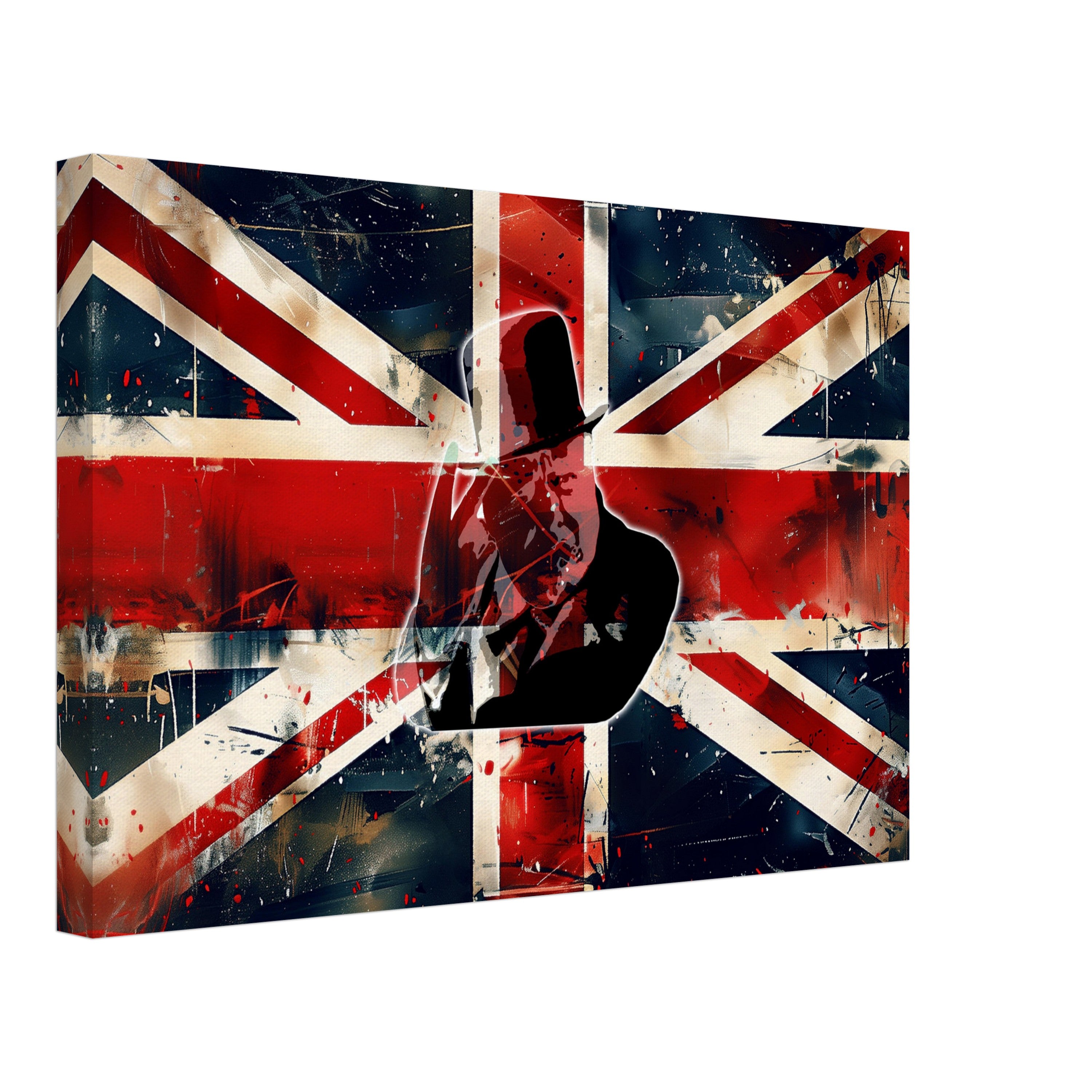 a painting of a guitar player with a british flag background