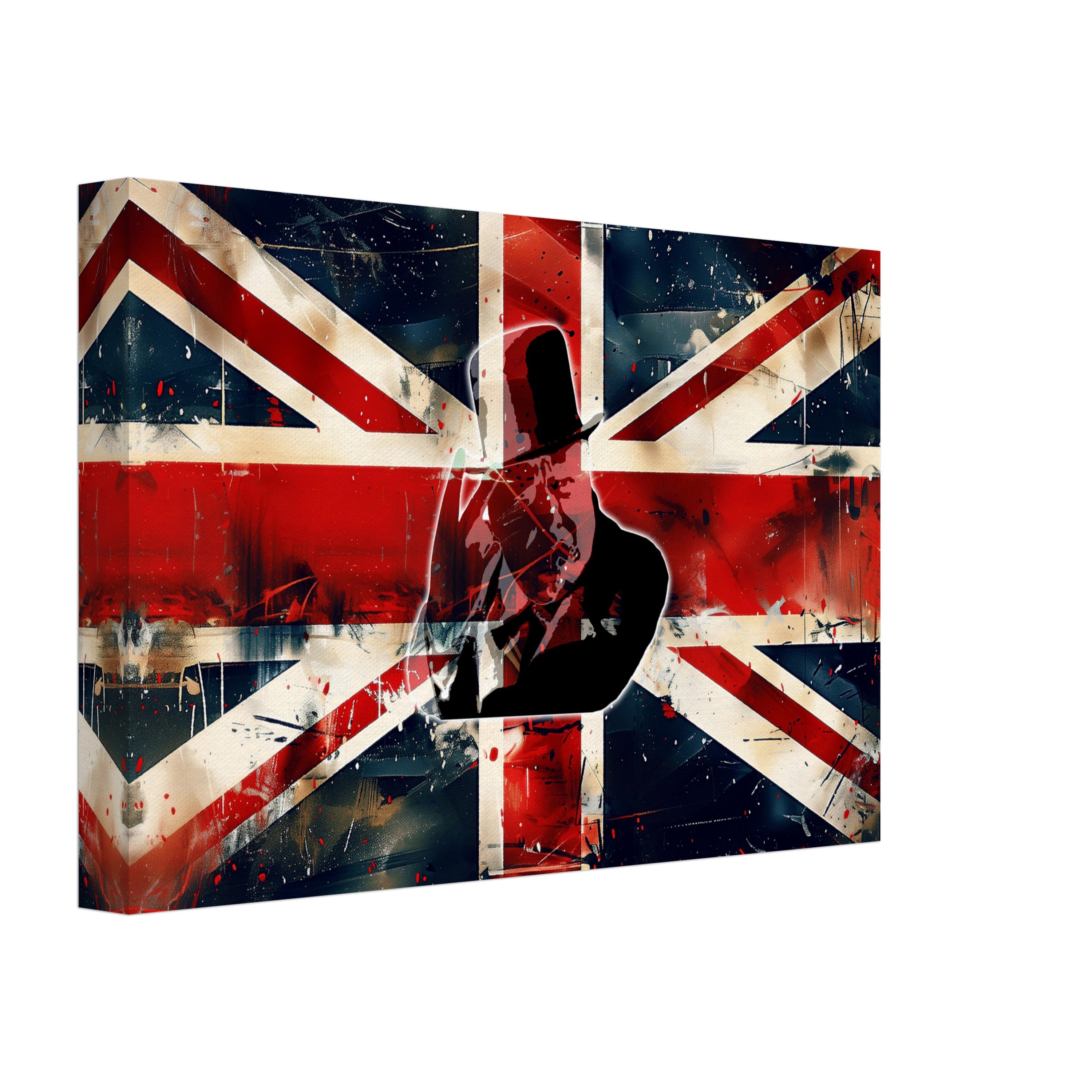 a painting of a guitar player with a british flag background