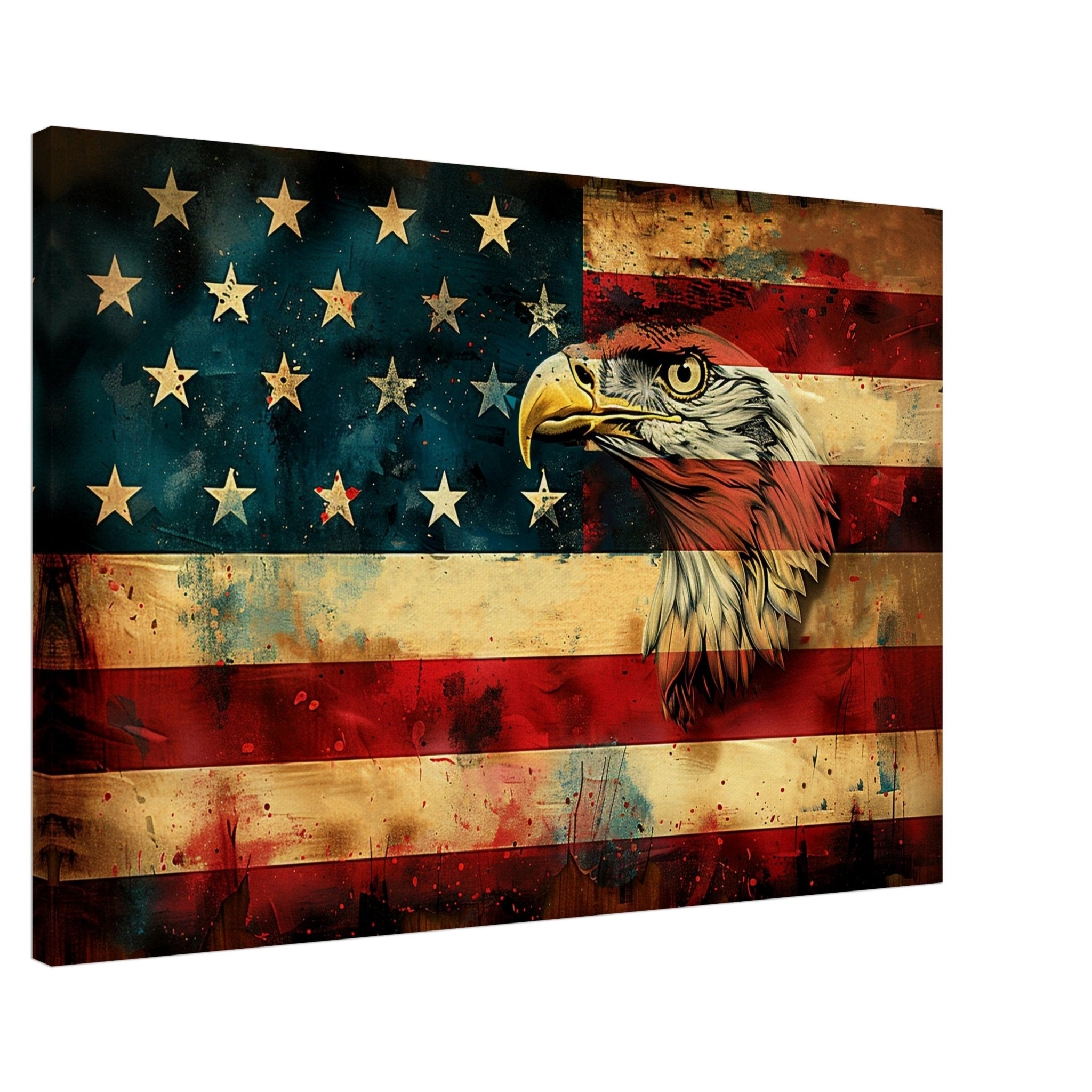 American Eagle Flag Canvas, Patriotic USA Flag Canvas Print Gritty Modern Art - WallArtPrints4U