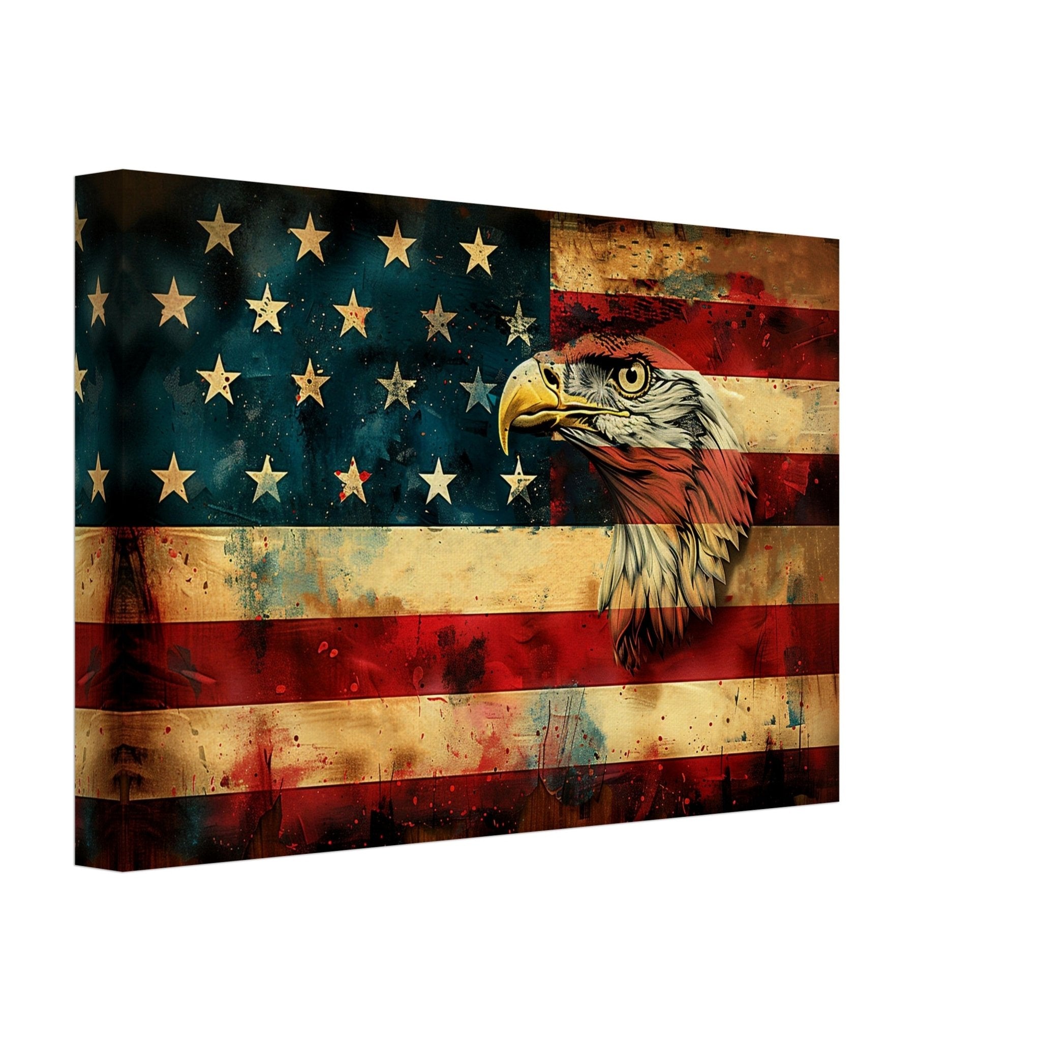 American Eagle Flag Canvas, Patriotic USA Flag Canvas Print Gritty Modern Art - WallArtPrints4U