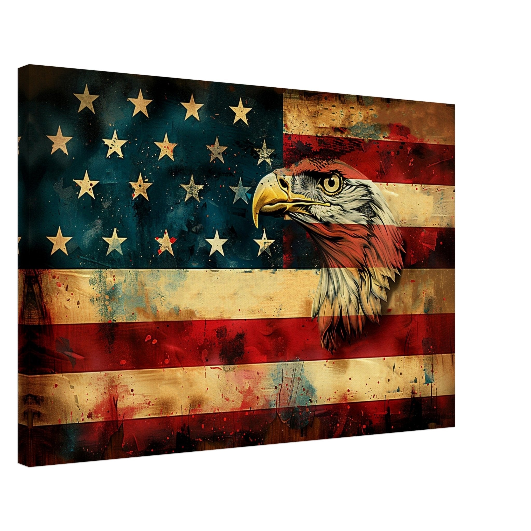 American Eagle Flag Canvas, Patriotic USA Flag Canvas Print Gritty Modern Art - WallArtPrints4U