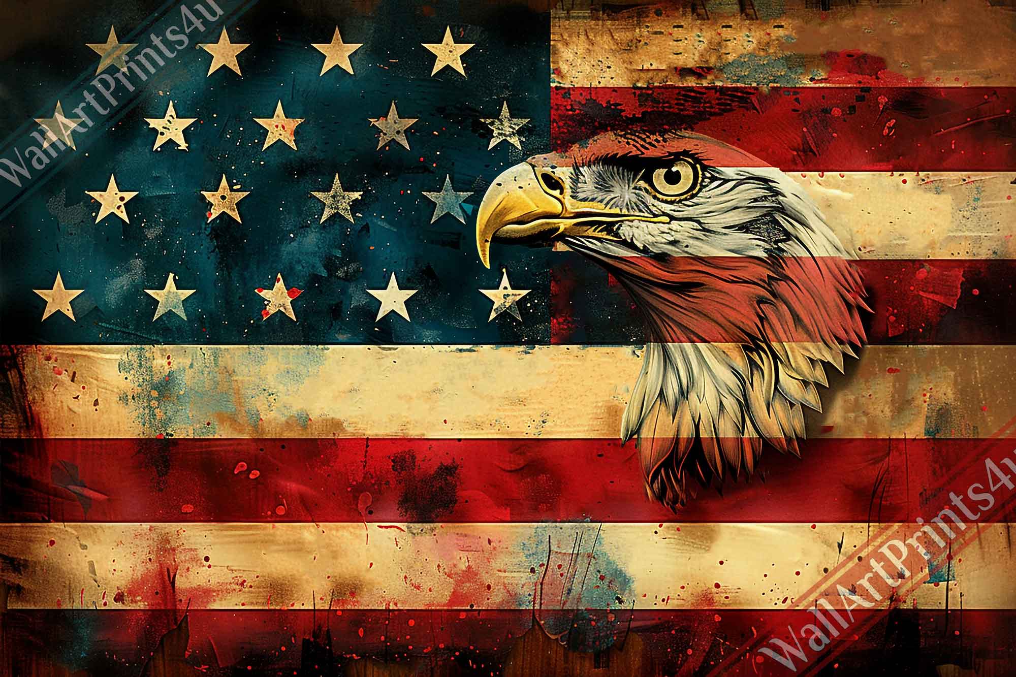 American Eagle Flag Canvas, Patriotic USA Flag Canvas Print Gritty Modern Art - WallArtPrints4U