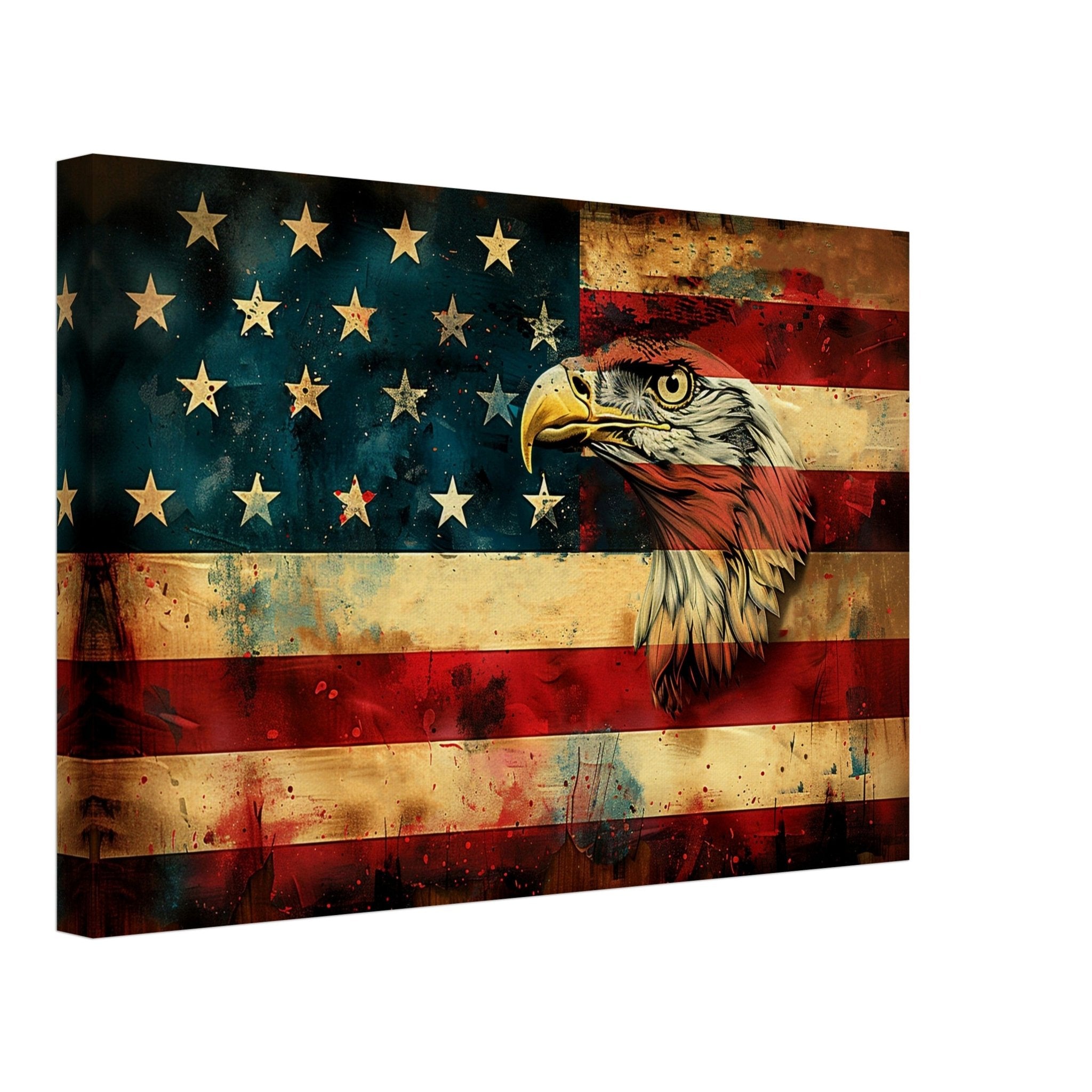 American Eagle Flag Canvas, Patriotic USA Flag Canvas Print Gritty Modern Art - WallArtPrints4U