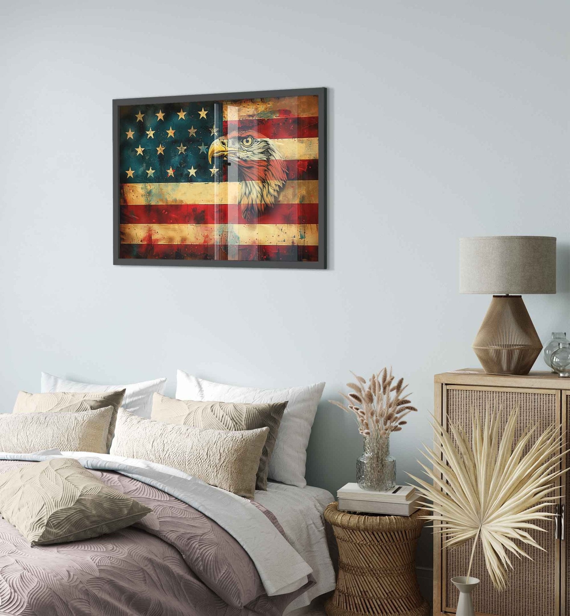 American Eagle Flag Framed Print, Patriotic USA Flag Framed Print Gritty Modern Art - WallArtPrints4U