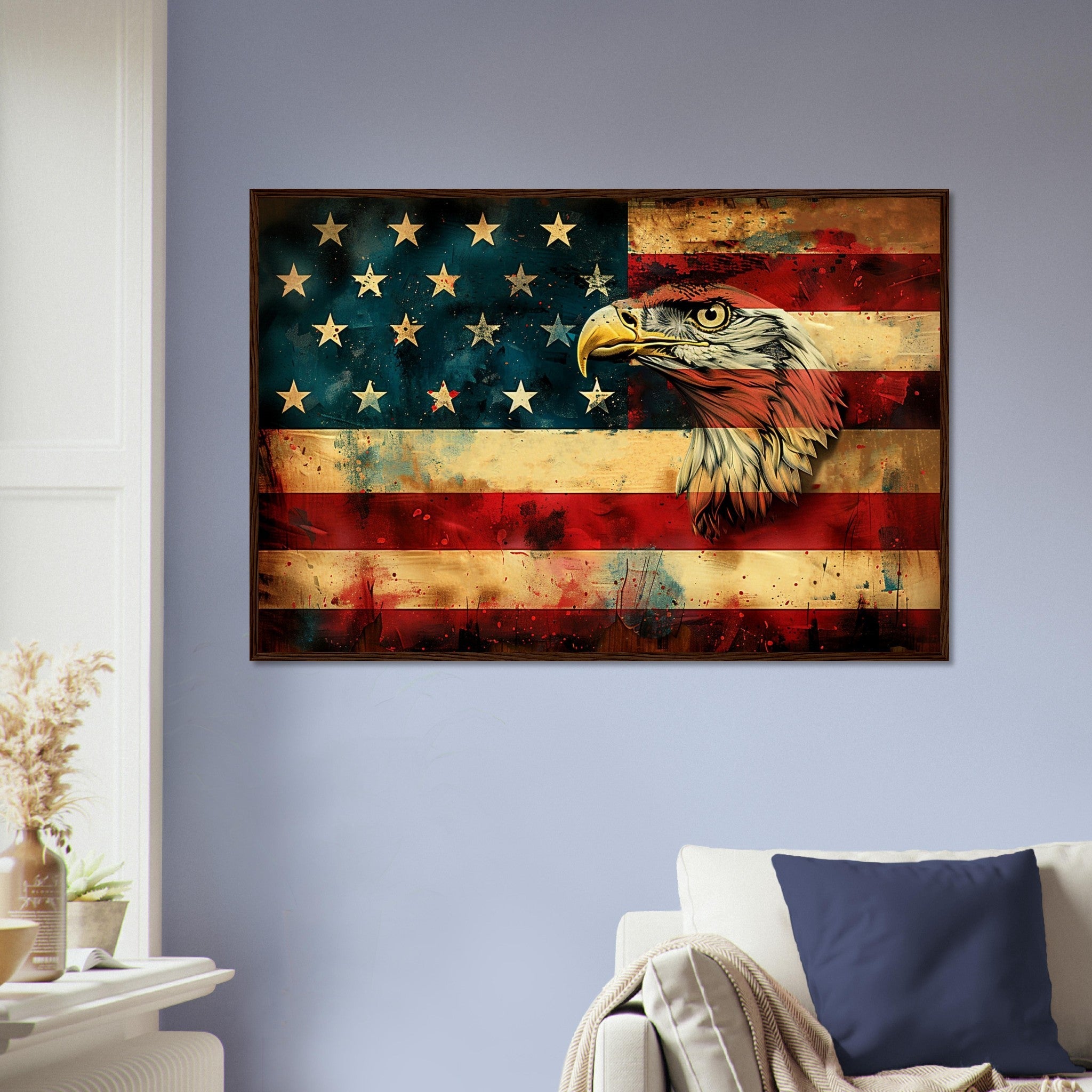 American Eagle Flag Framed Print, Patriotic USA Flag Framed Print Gritty Modern Art - WallArtPrints4U