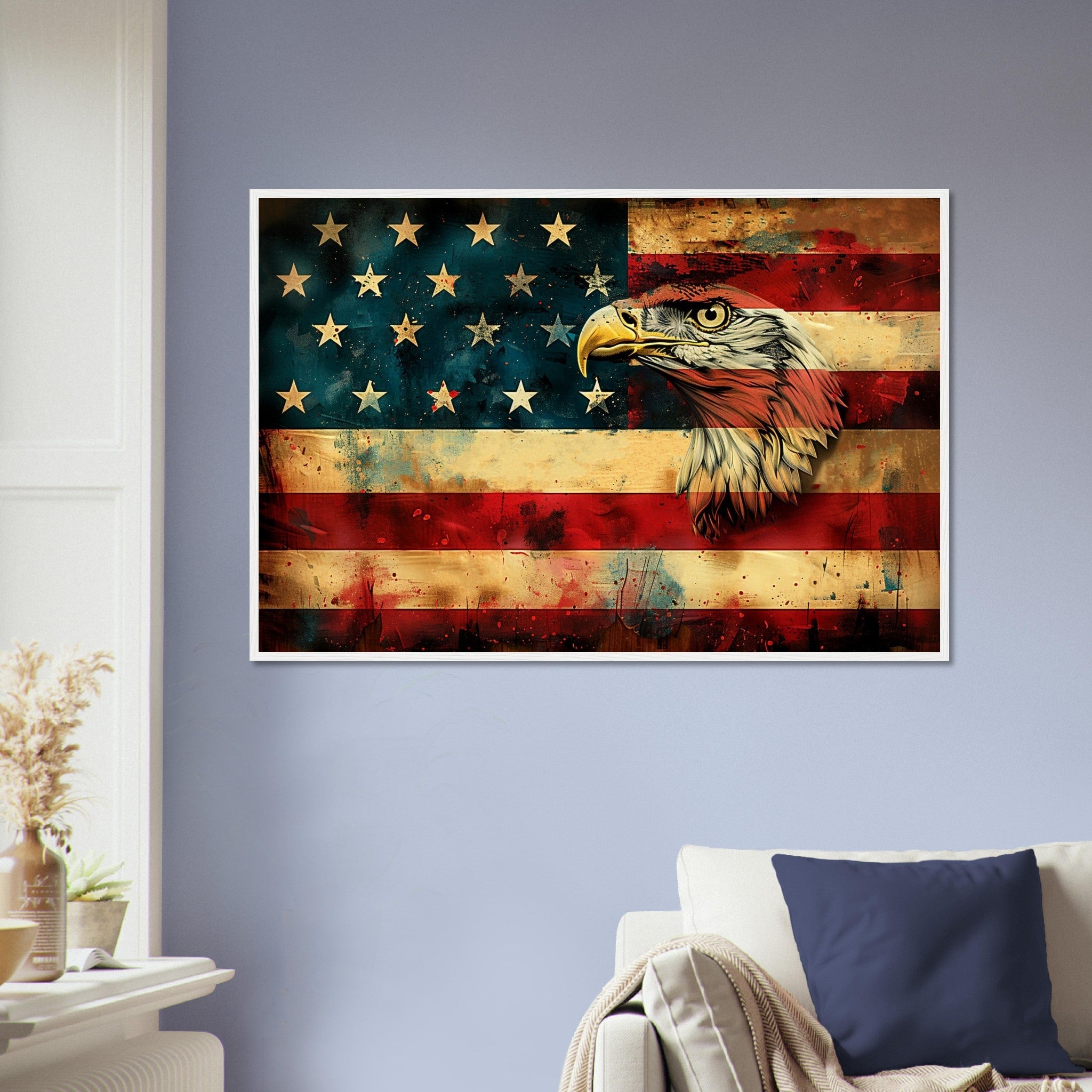 American Eagle Flag Framed Print, Patriotic USA Flag Framed Print Gritty Modern Art - WallArtPrints4U