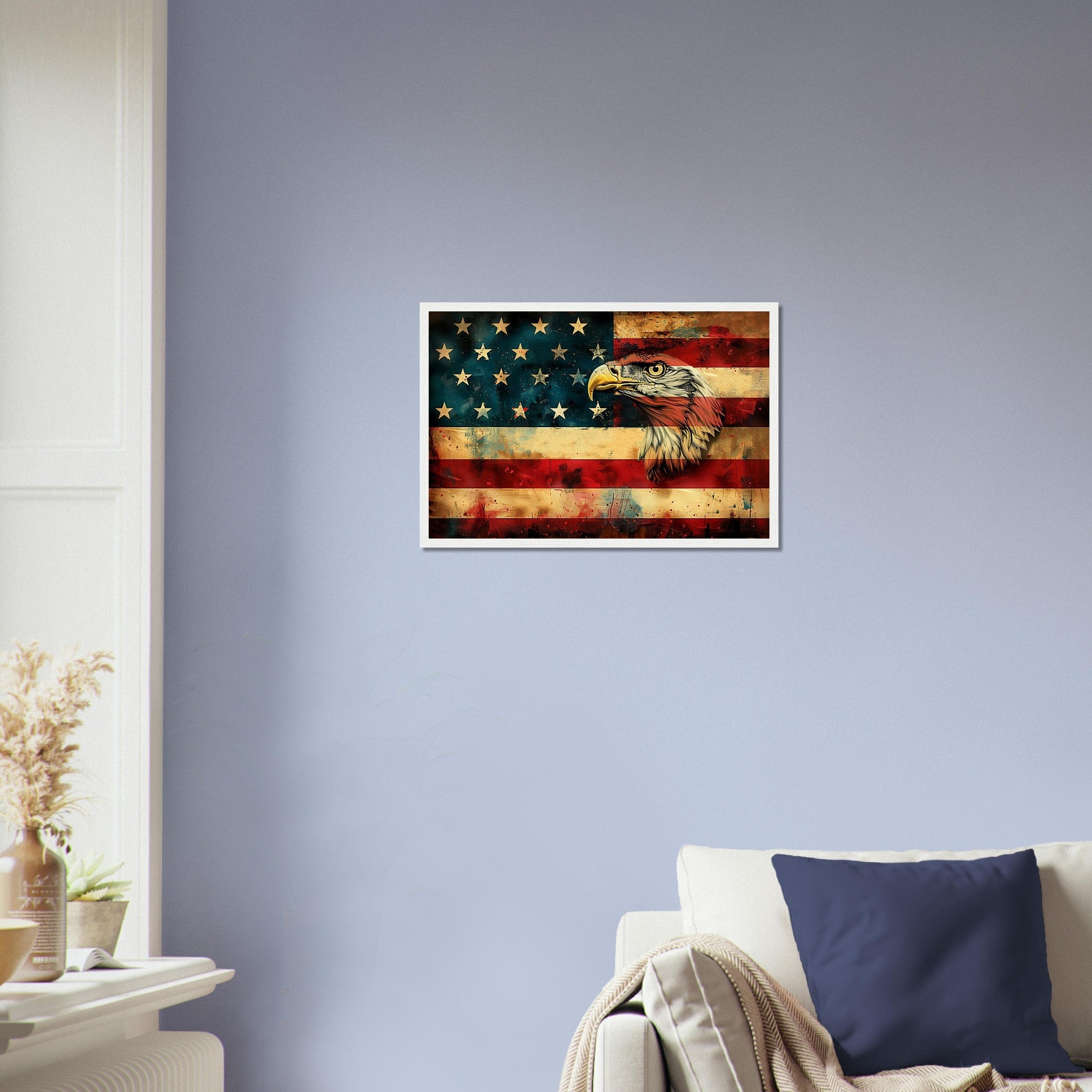 American Eagle Flag Framed Print, Patriotic USA Flag Framed Print Gritty Modern Art - WallArtPrints4U