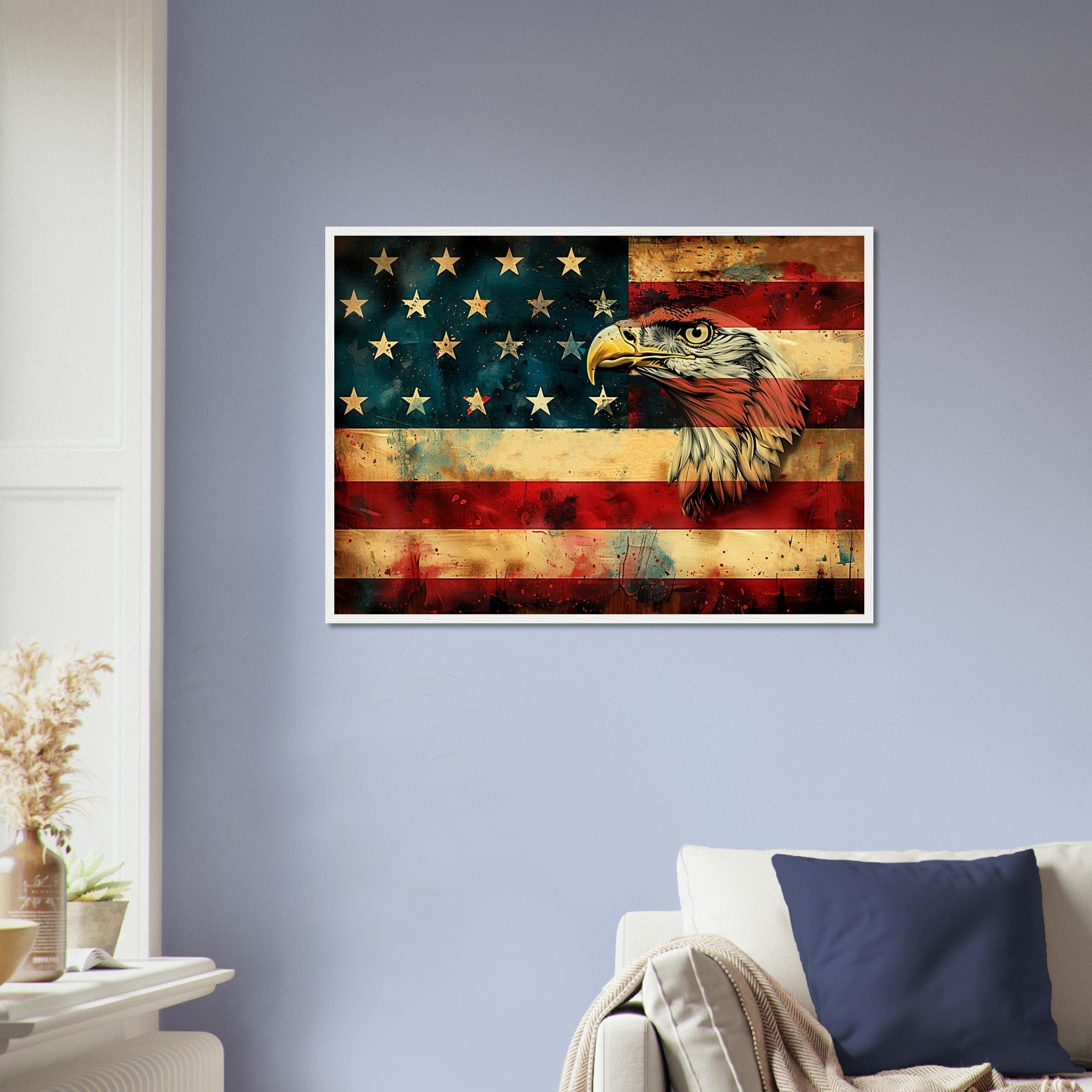 American Eagle Flag Framed Print, Patriotic USA Flag Framed Print Gritty Modern Art - WallArtPrints4U