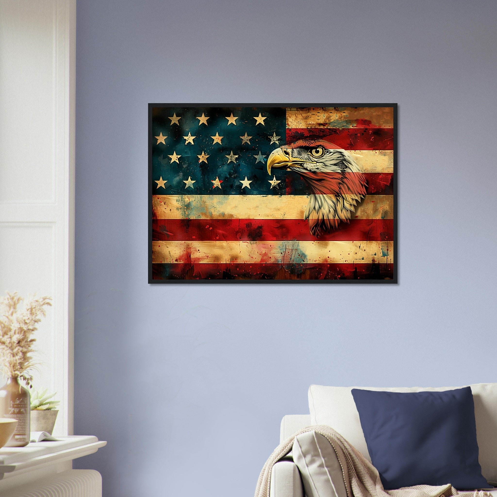 American Eagle Flag Framed Print, Patriotic USA Flag Framed Print Gritty Modern Art - WallArtPrints4U