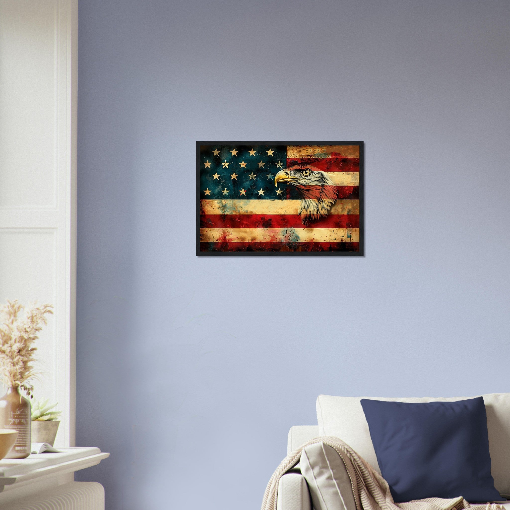 American Eagle Flag Framed Print, Patriotic USA Flag Framed Print Gritty Modern Art - WallArtPrints4U