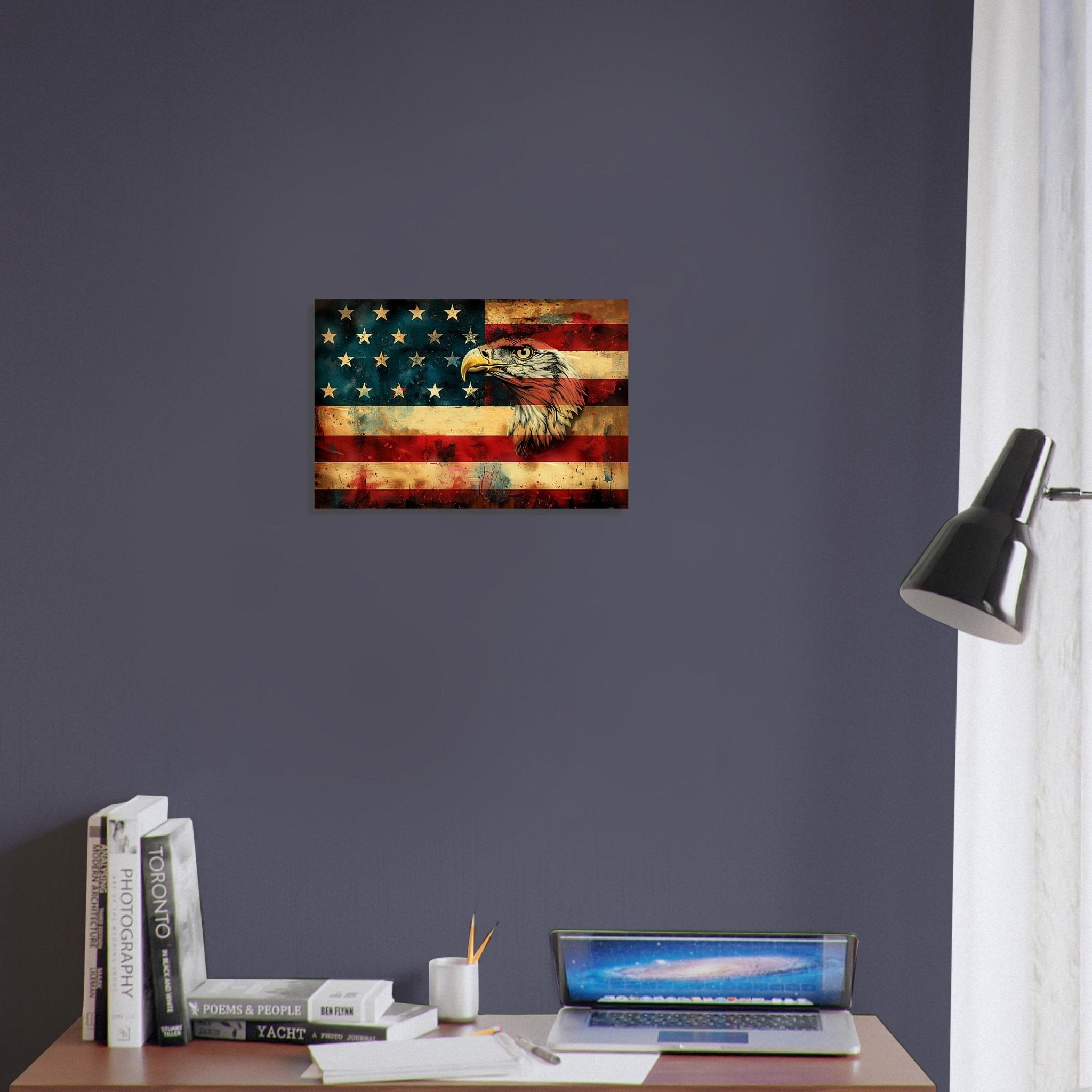 American Eagle Flag Poster, Patriotic USA Flag Canvas Print Gritty Modern Art - WallArtPrints4U