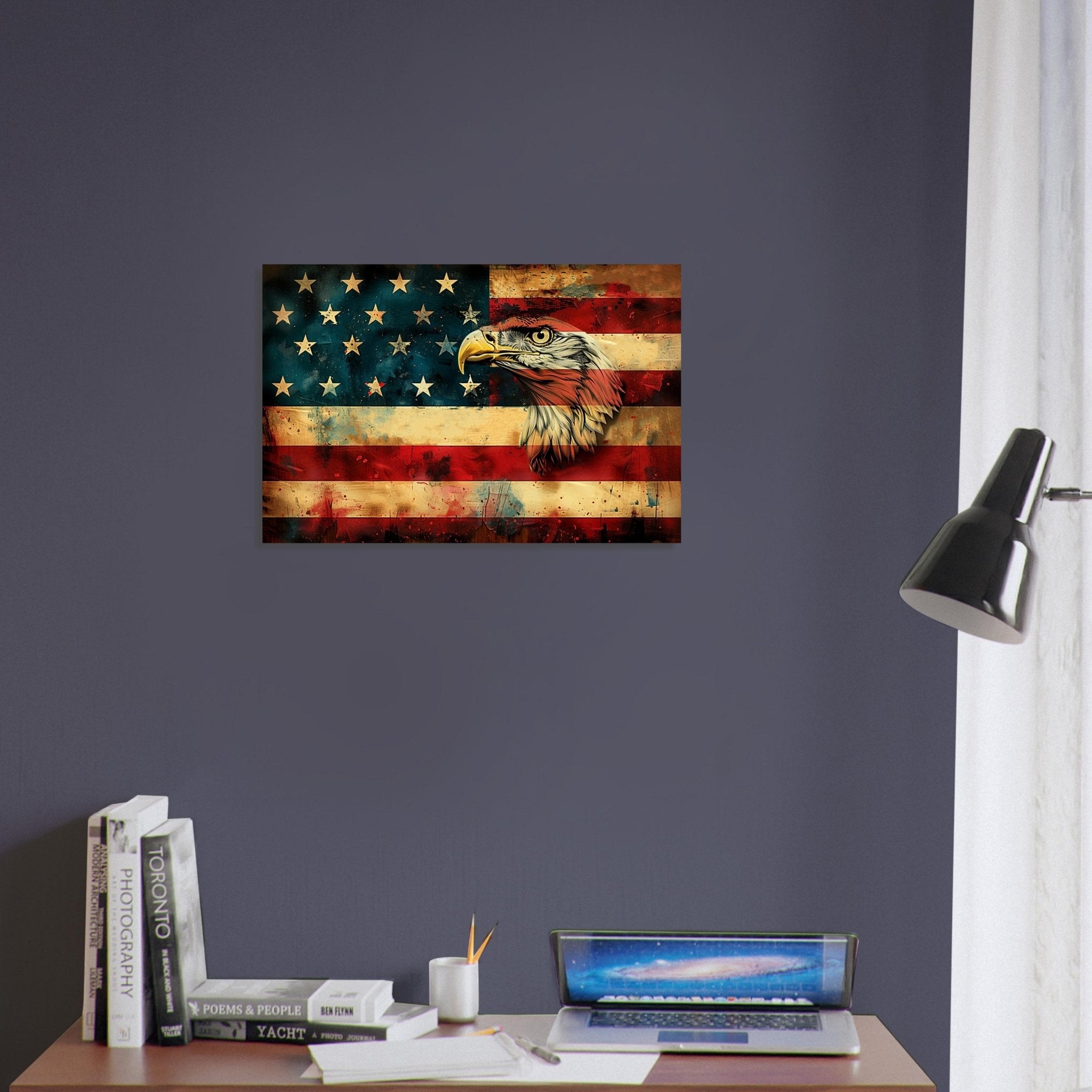 American Eagle Flag Poster, Patriotic USA Flag Canvas Print Gritty Modern Art - WallArtPrints4U