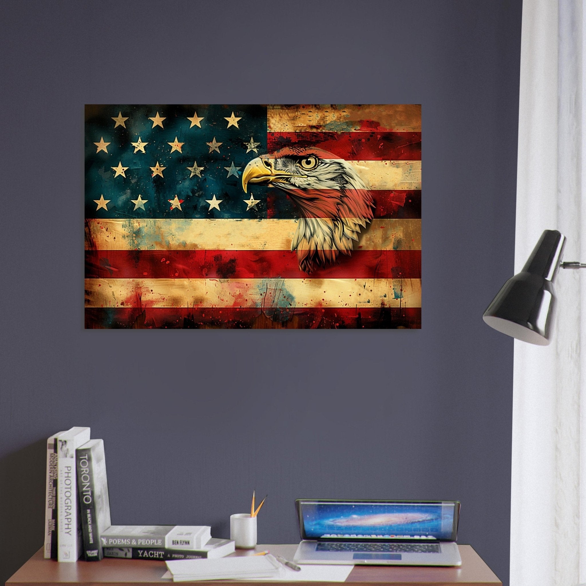 American Eagle Flag Poster, Patriotic USA Flag Canvas Print Gritty Modern Art - WallArtPrints4U