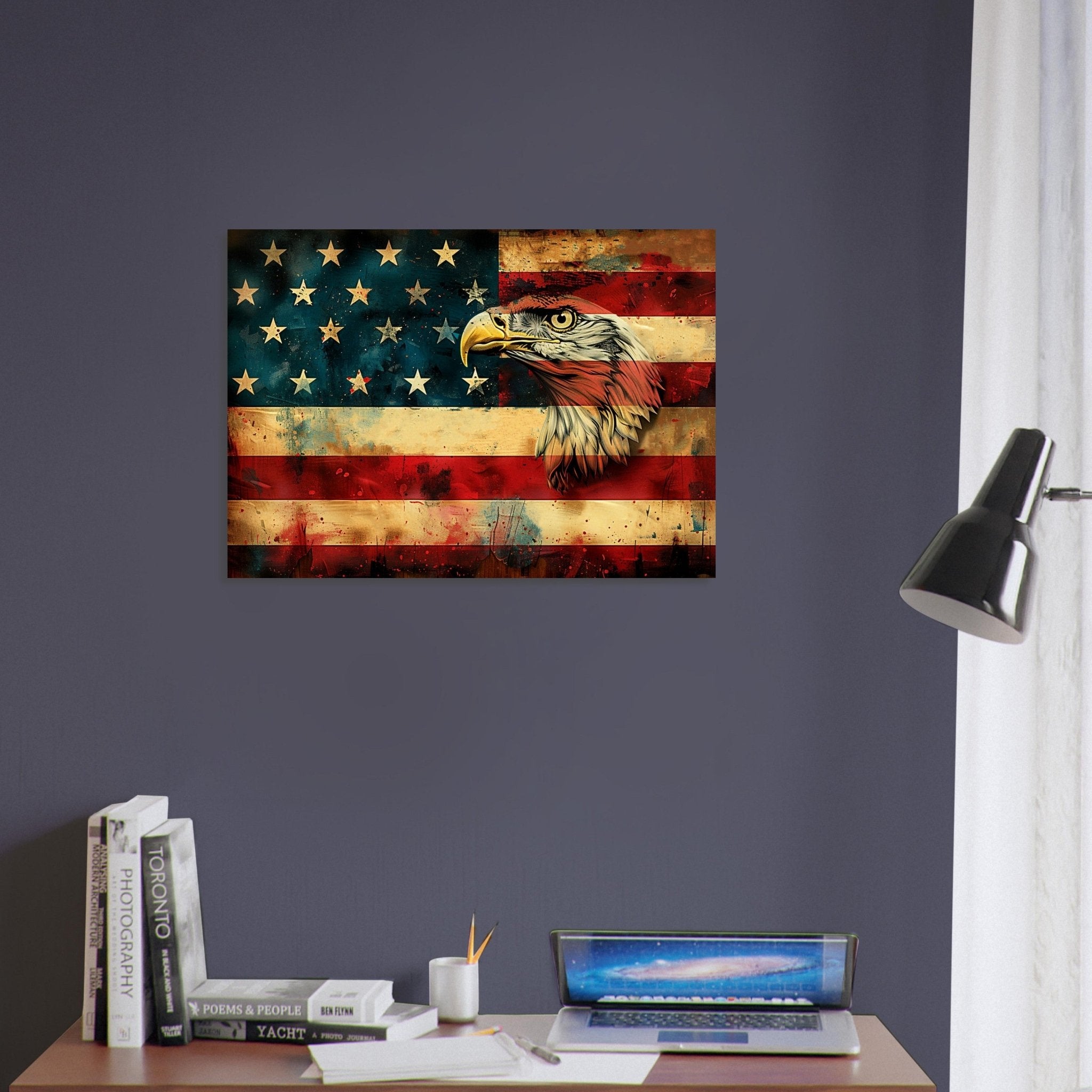 American Eagle Flag Poster, Patriotic USA Flag Canvas Print Gritty Modern Art - WallArtPrints4U