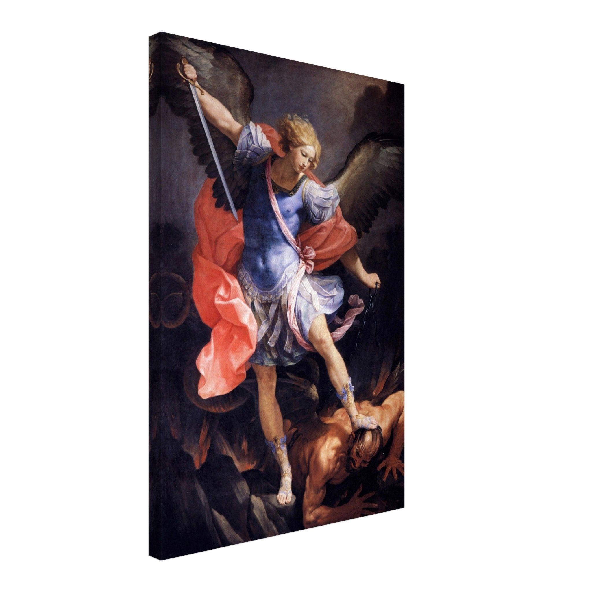 Archangel Michael Defeating Satan Canvas, Guido Reni 1636. Classic Baroque Masterpiece of Spiritual Warfare Angelic Protection Canvas Print" - WallArtPrints4U