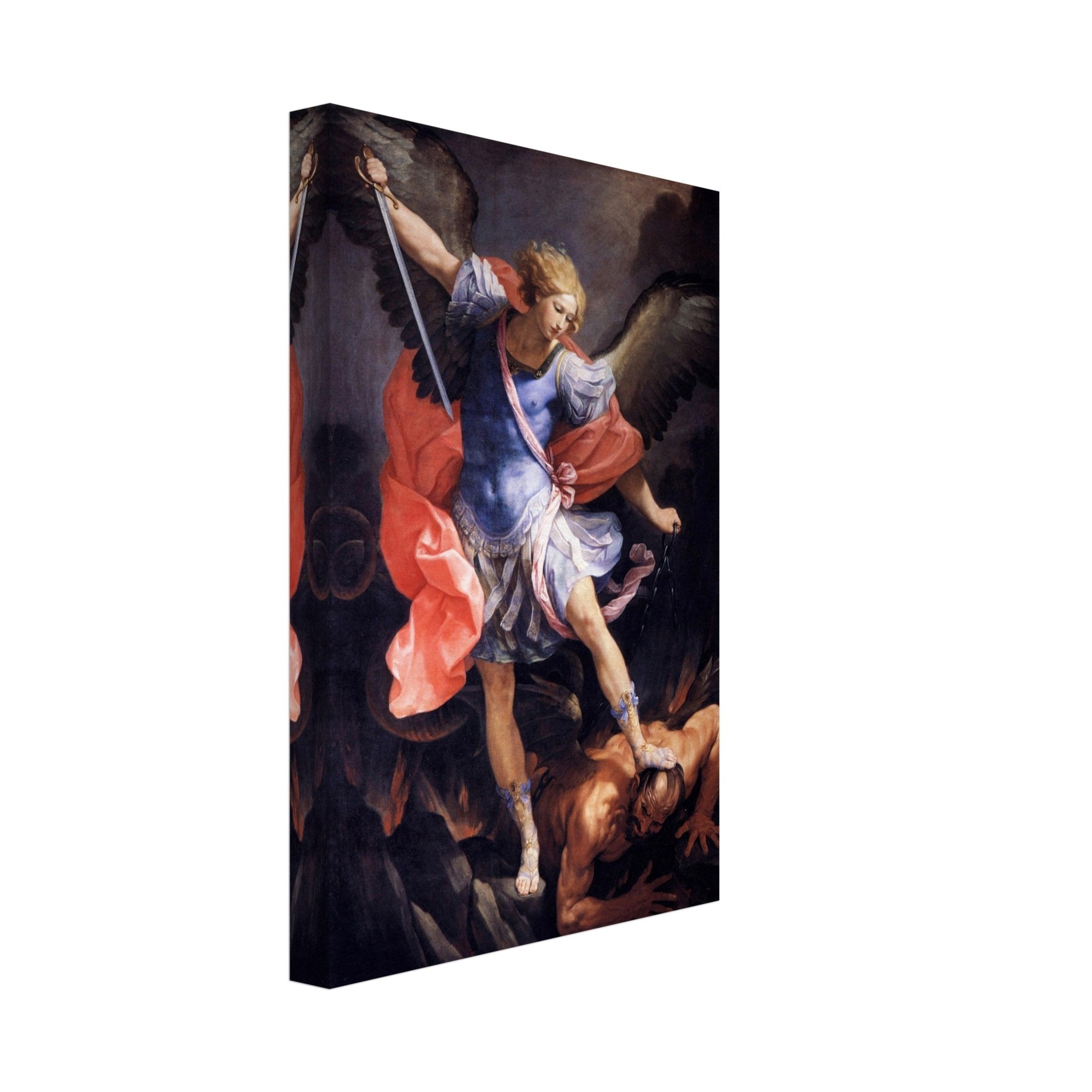 Archangel Michael Defeating Satan Canvas, Guido Reni 1636. Classic Baroque Masterpiece of Spiritual Warfare Angelic Protection Canvas Print" - WallArtPrints4U