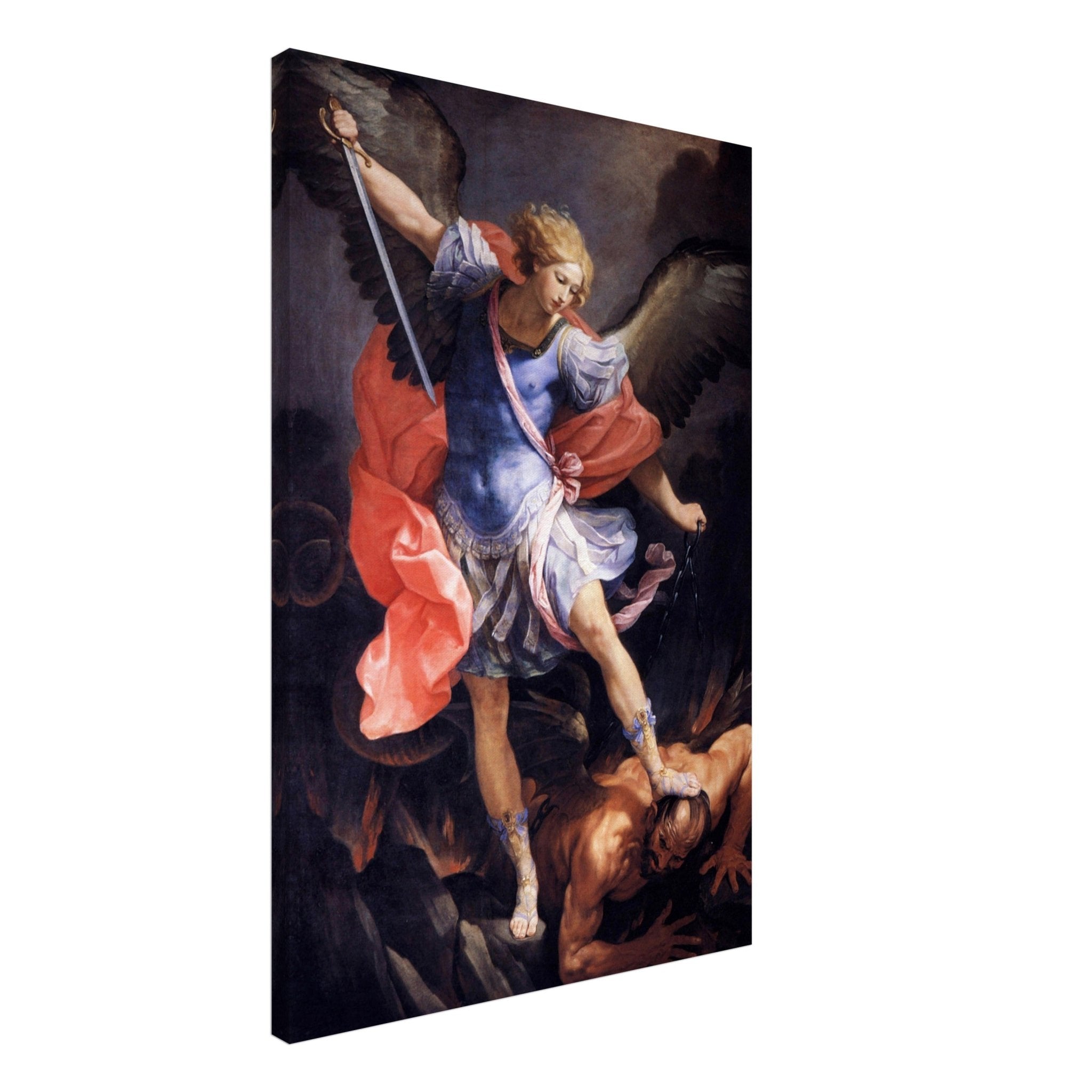 Archangel Michael Defeating Satan Canvas, Guido Reni 1636. Classic Baroque Masterpiece of Spiritual Warfare Angelic Protection Canvas Print" - WallArtPrints4U