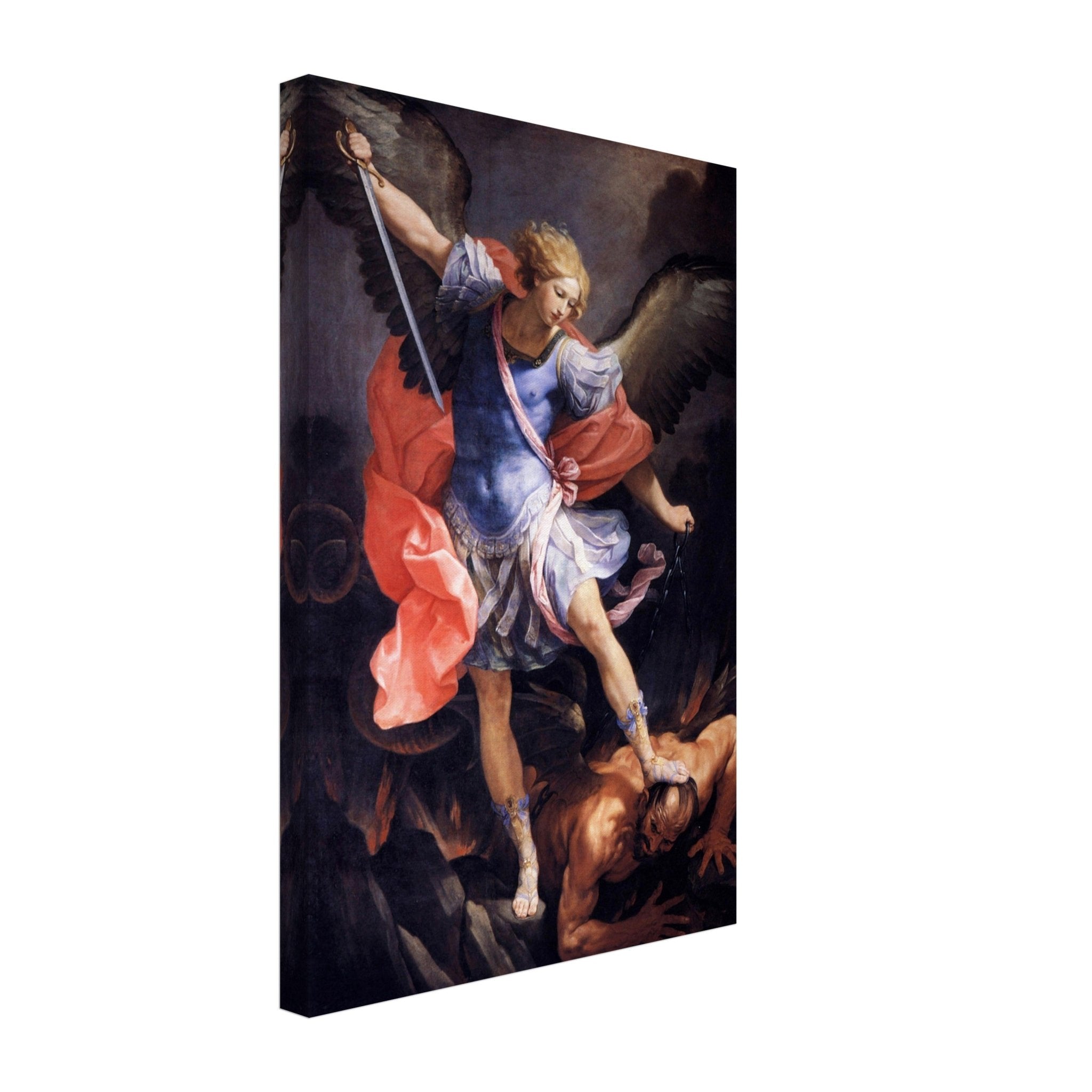 Archangel Michael Defeating Satan Canvas, Guido Reni 1636. Classic Baroque Masterpiece of Spiritual Warfare Angelic Protection Canvas Print" - WallArtPrints4U