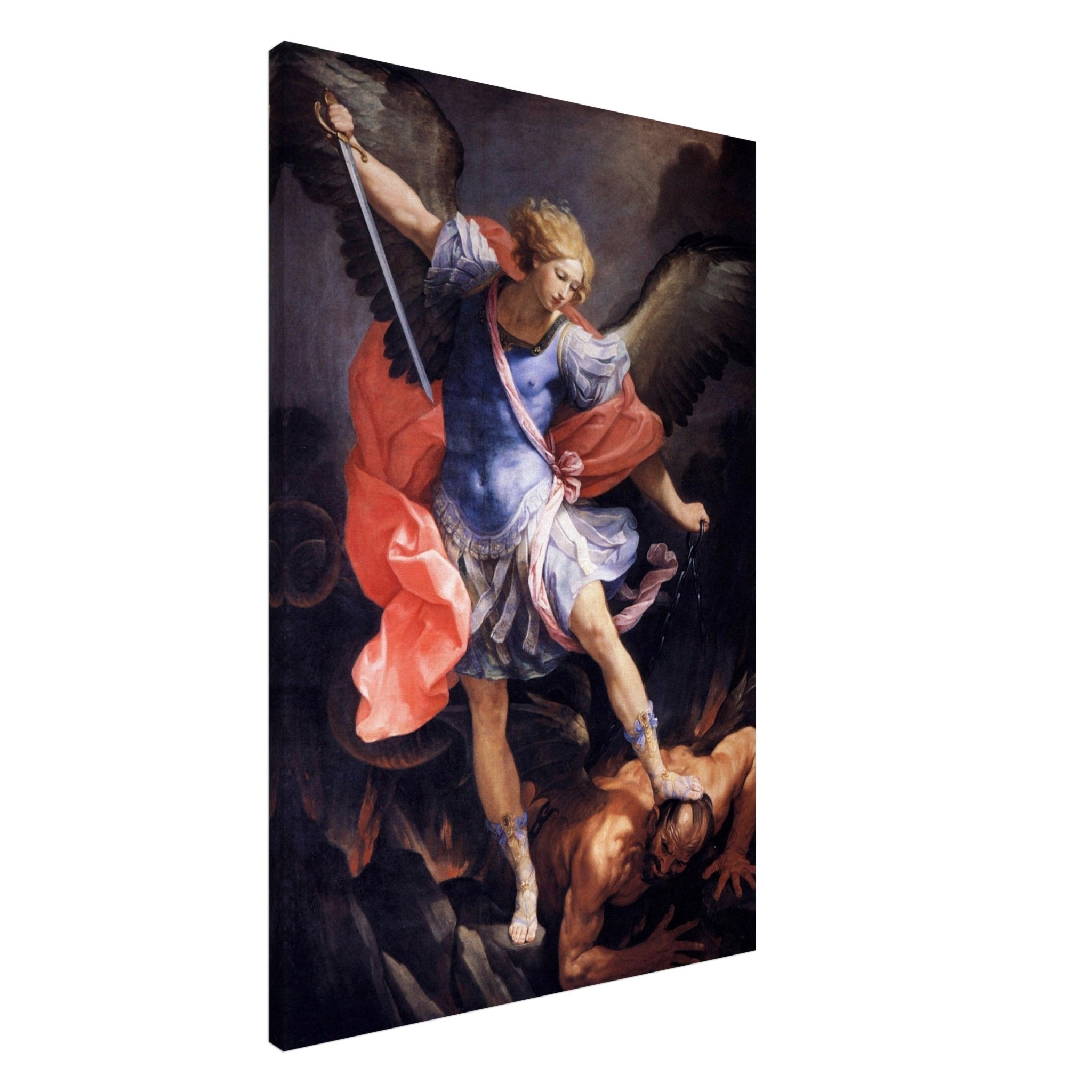 Archangel Michael Defeating Satan Canvas, Guido Reni 1636. Classic Baroque Masterpiece of Spiritual Warfare Angelic Protection Canvas Print" - WallArtPrints4U