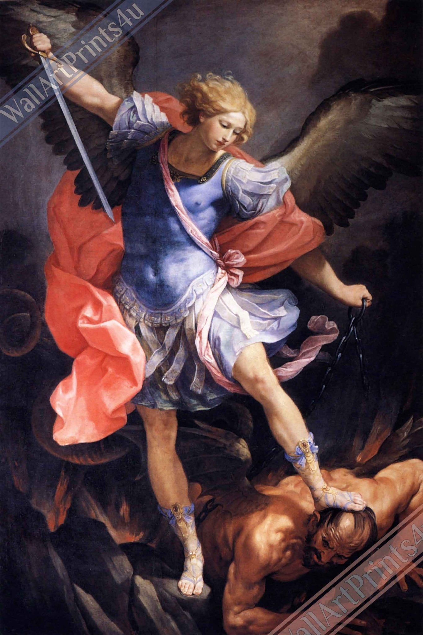 Archangel Michael Defeating Satan Canvas, Guido Reni 1636. Classic Baroque Masterpiece of Spiritual Warfare Angelic Protection Canvas Print" - WallArtPrints4U