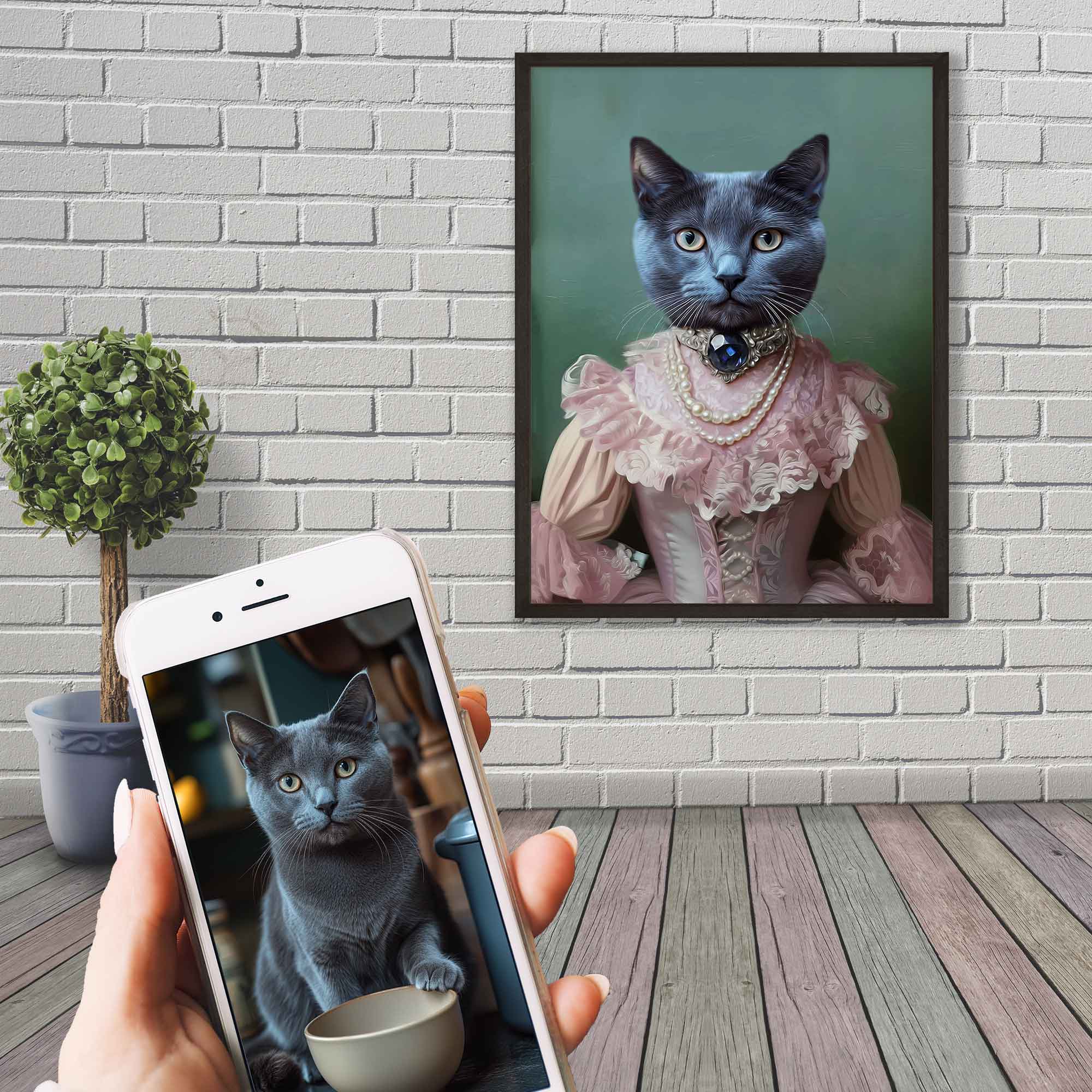 Aristocrat Pet Framed Print, Princess Cat / Dog Custom Portrait From Photo - WallArtPrints4U