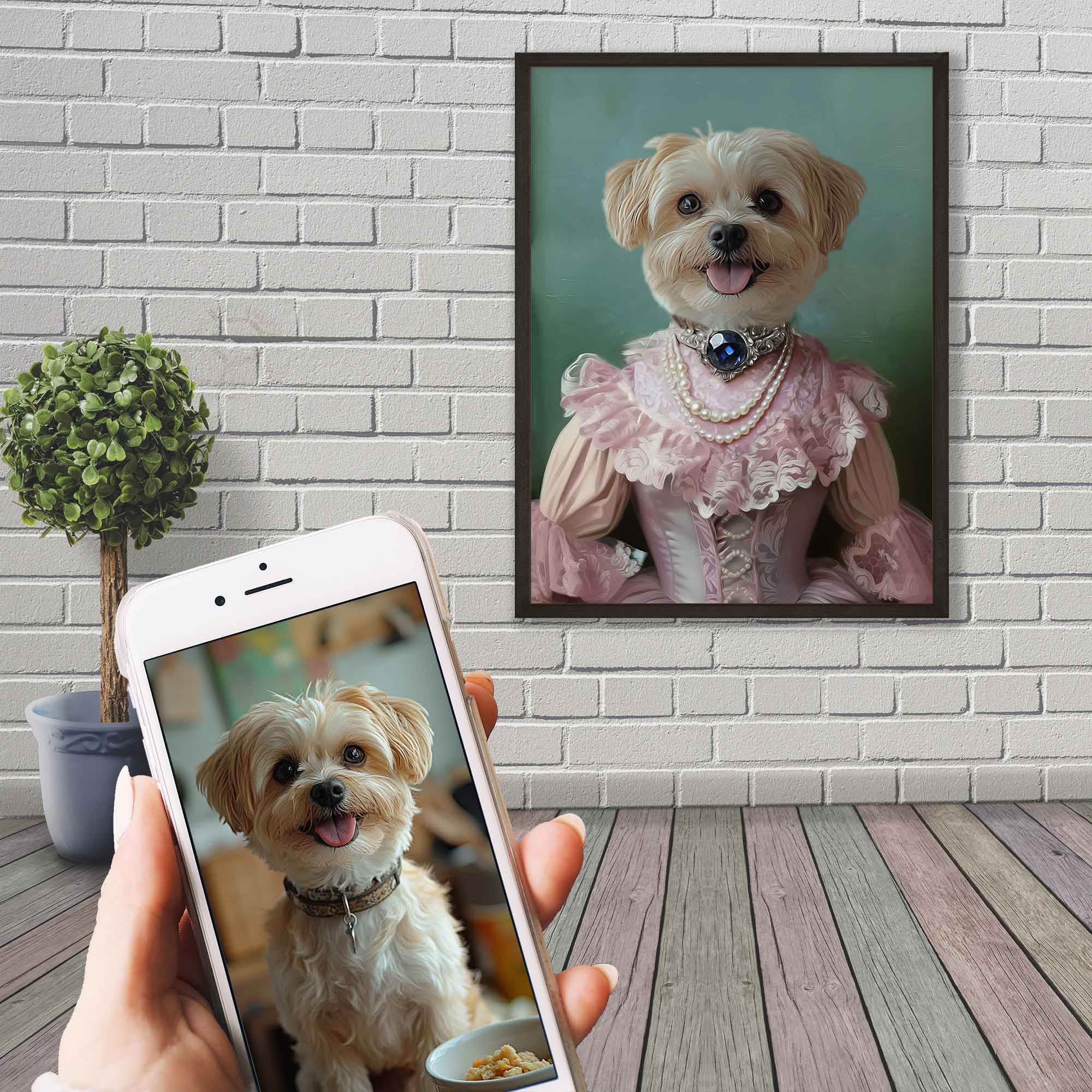 Aristocrat Pet Framed Print, Princess Cat / Dog Custom Portrait From Photo - WallArtPrints4U