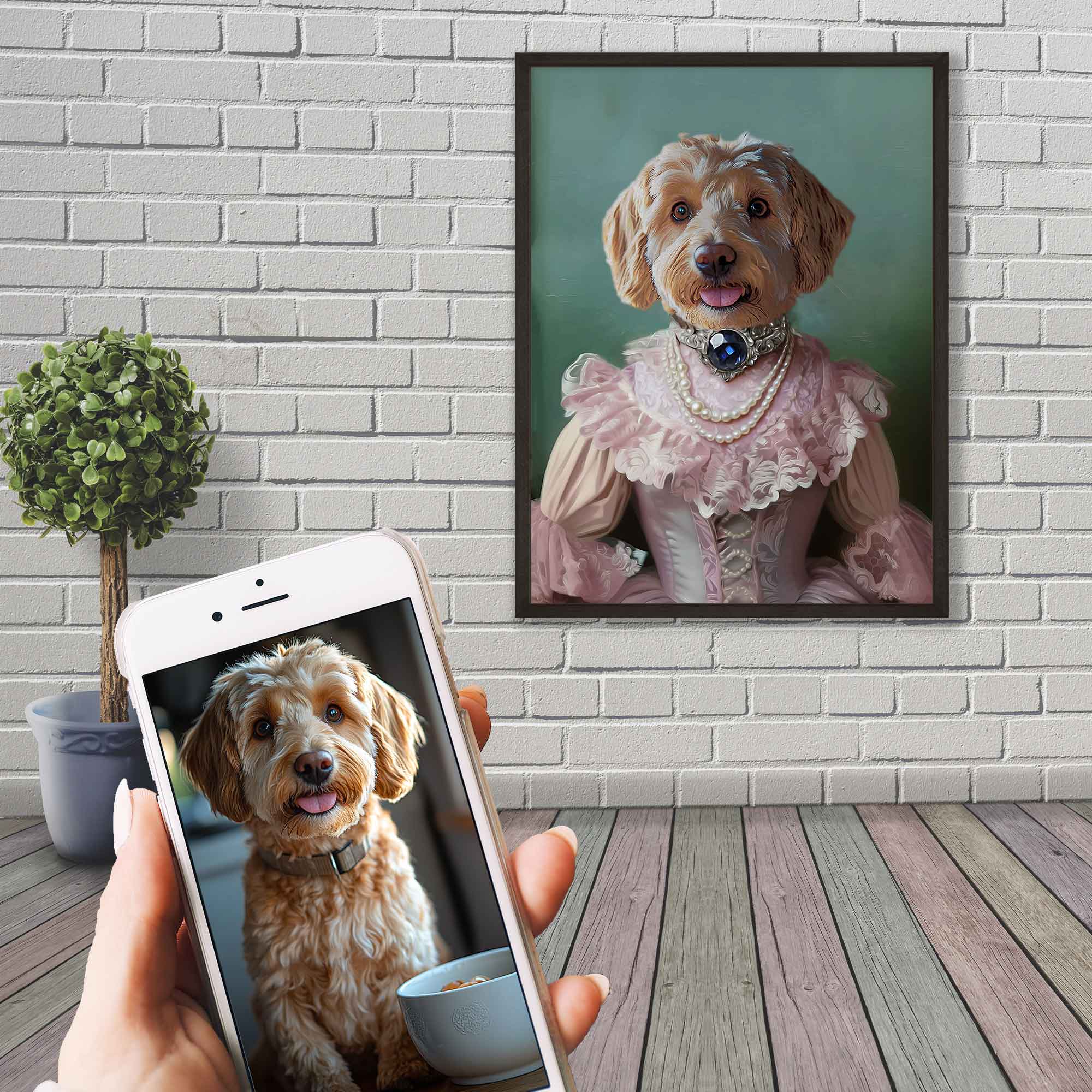 Aristocrat Pet Framed Print, Princess Cat / Dog Custom Portrait From Photo - WallArtPrints4U