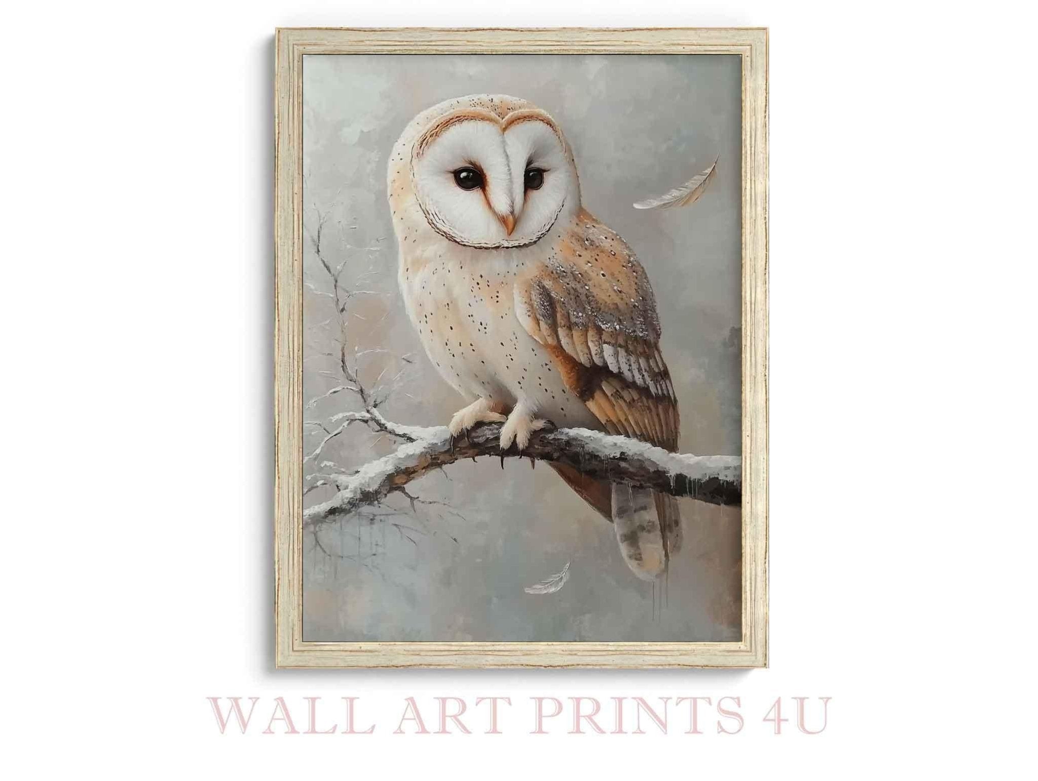 Barn Owl Framed Print Wildlife Wall Art, Rustic Home Decor - WallArtPrints4U