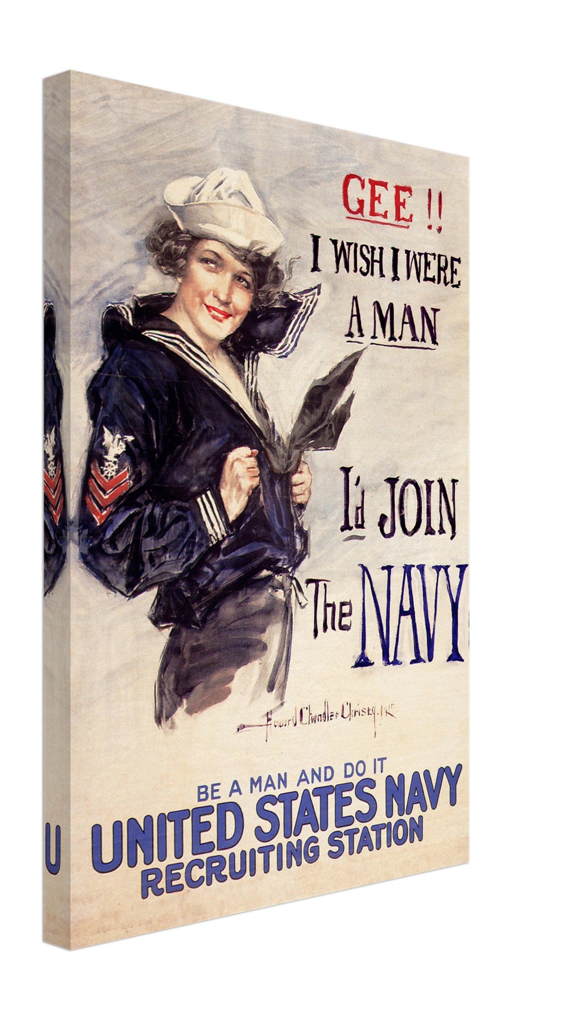 Vintage Sexist Canvas, World War 1 Propaganda Canvas Print, Us Navy Recruitment Vintage Canvas 1917 UK, EU USA Domestic Shipping