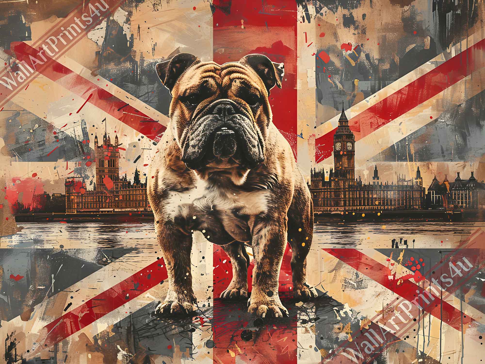 British Flag Canvas, Bulldog Union Jack Canvas Print, UK Flag Wall Art - WallArtPrints4U