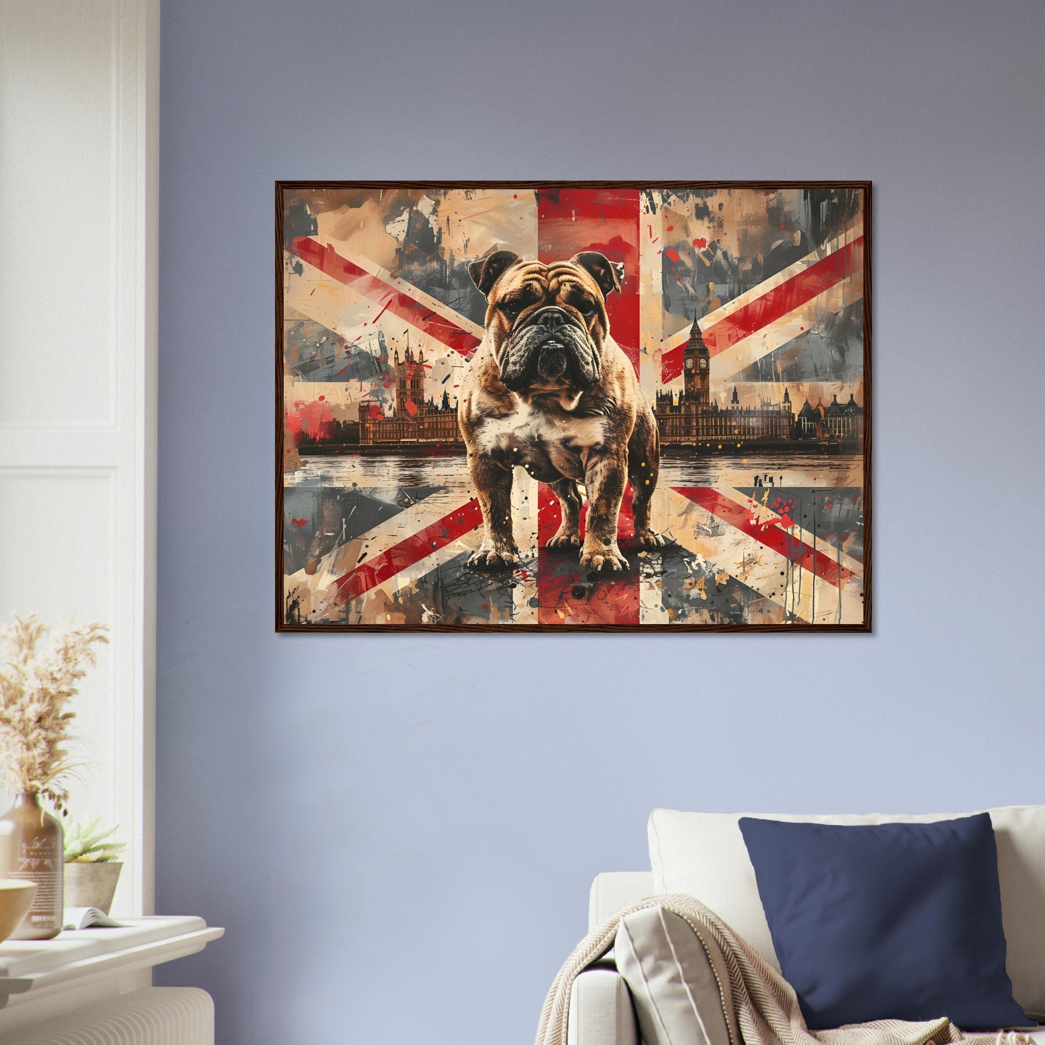 British Flag Framed Print, Bulldog Union Jack Framed, UK Flag Wall Art - WallArtPrints4U