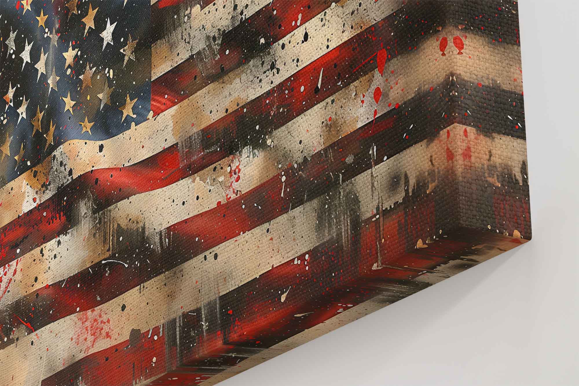 Distressed American Flag Canvas, Wavy Patriotic USA Flag Canvas Print Gritty Modern Art - WallArtPrints4U