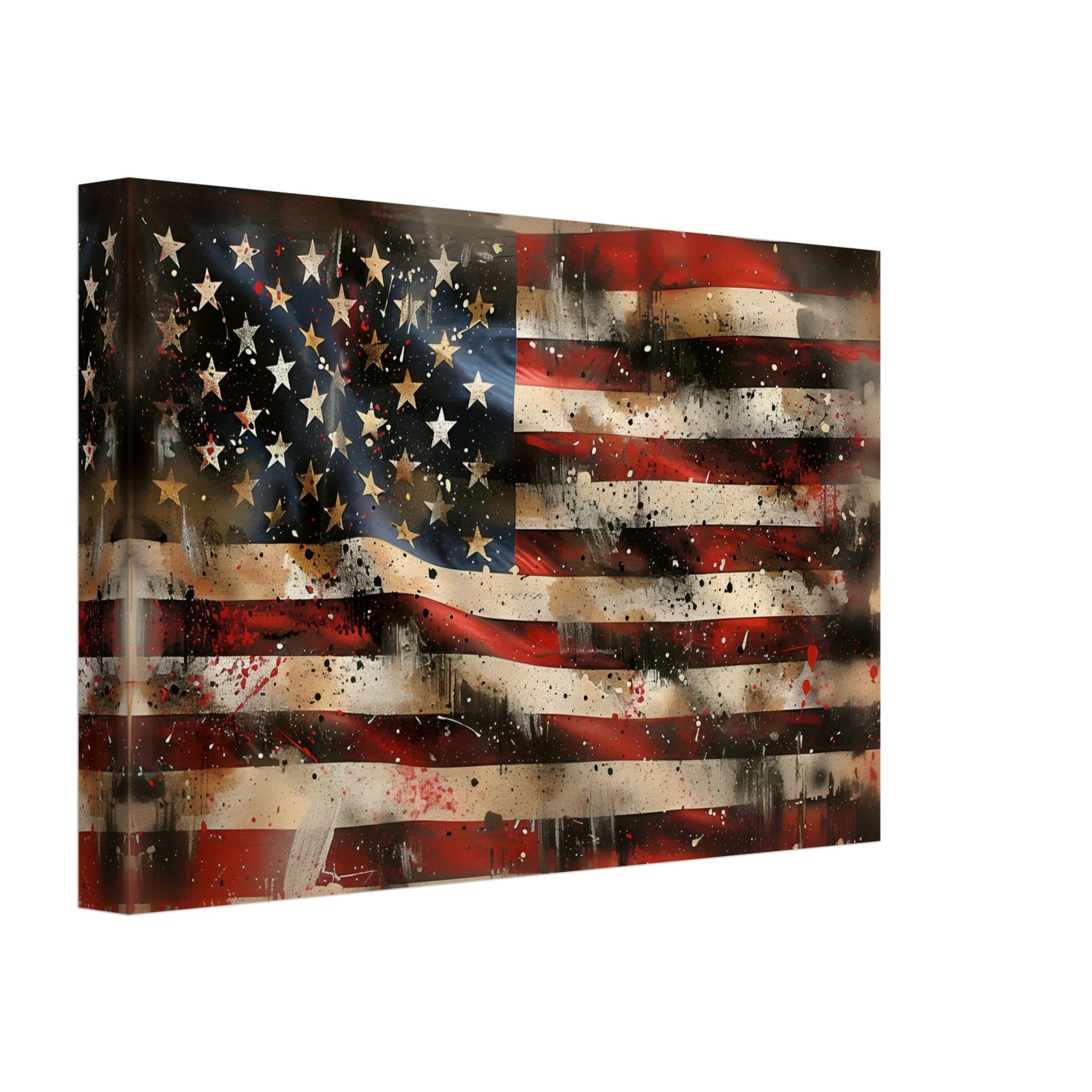 Distressed American Flag Canvas, Wavy Patriotic USA Flag Canvas Print Gritty Modern Art - WallArtPrints4U