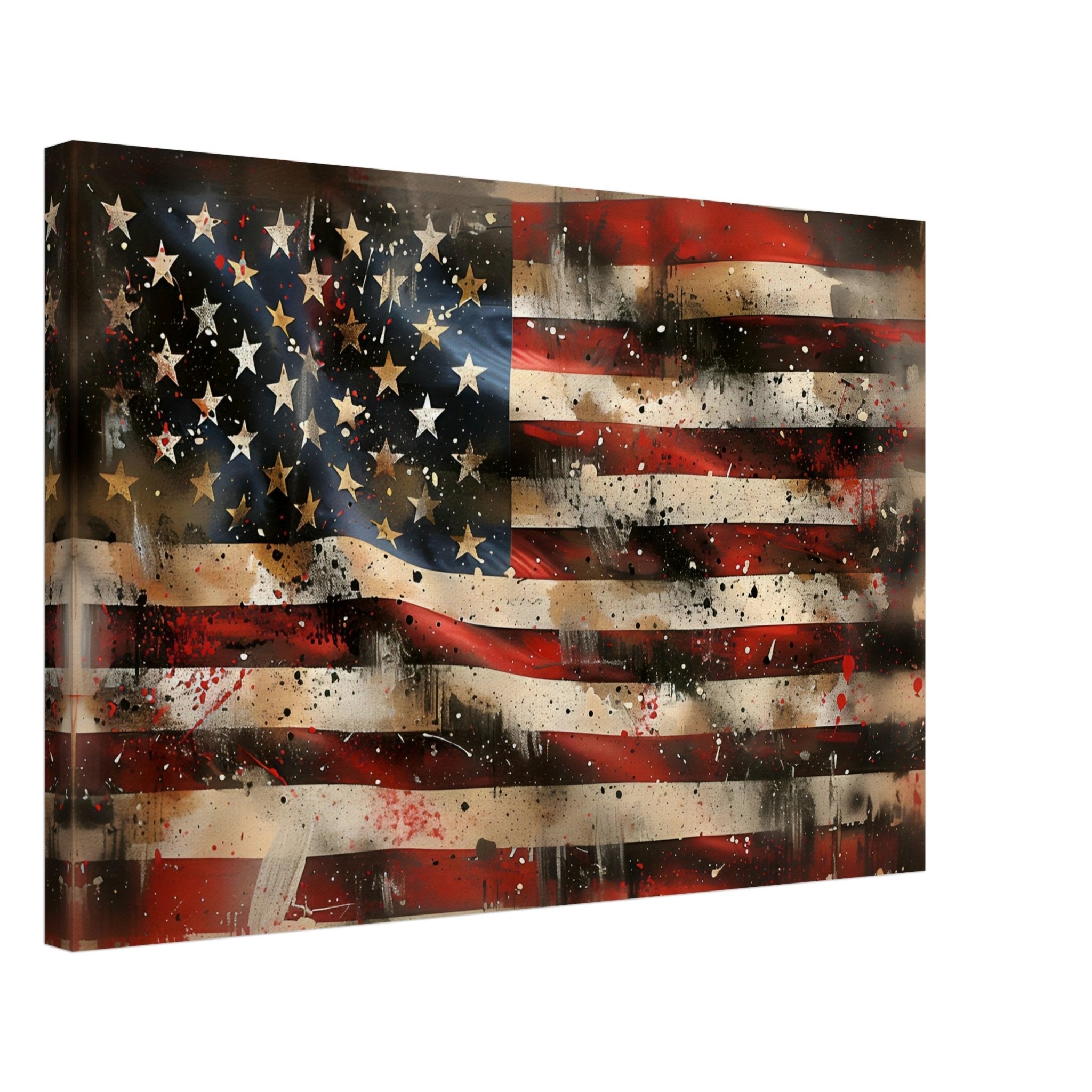 Distressed American Flag Canvas, Wavy Patriotic USA Flag Canvas Print Gritty Modern Art - WallArtPrints4U