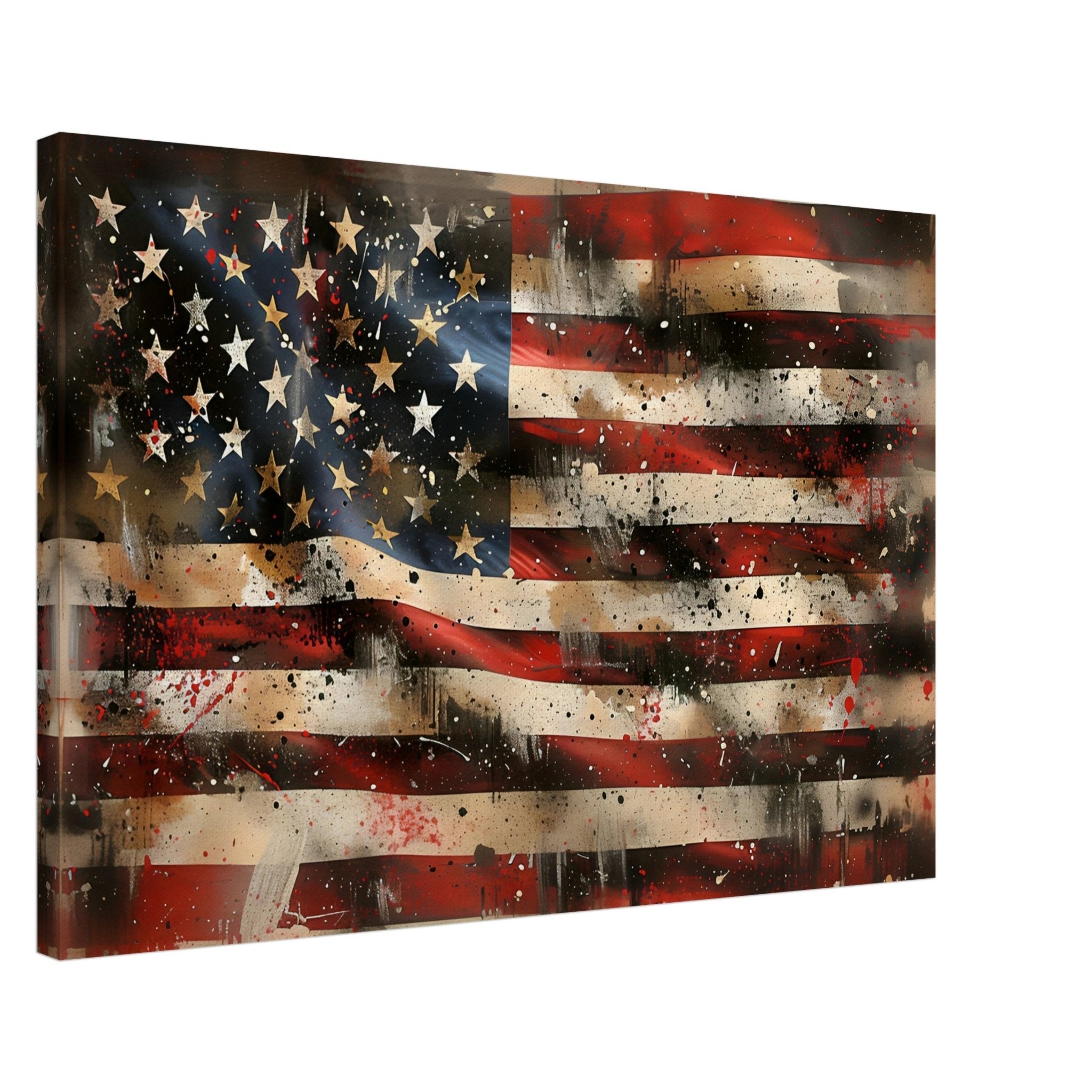 Distressed American Flag Canvas, Wavy Patriotic USA Flag Canvas Print Gritty Modern Art - WallArtPrints4U