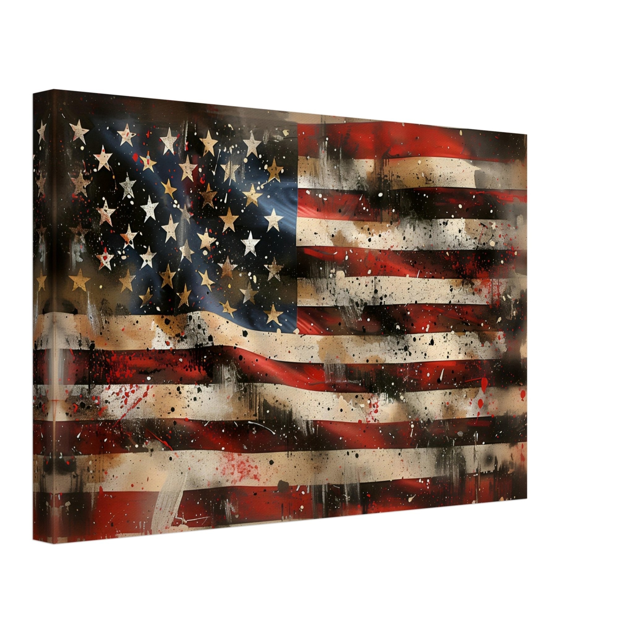 Distressed American Flag Canvas, Wavy Patriotic USA Flag Canvas Print Gritty Modern Art - WallArtPrints4U