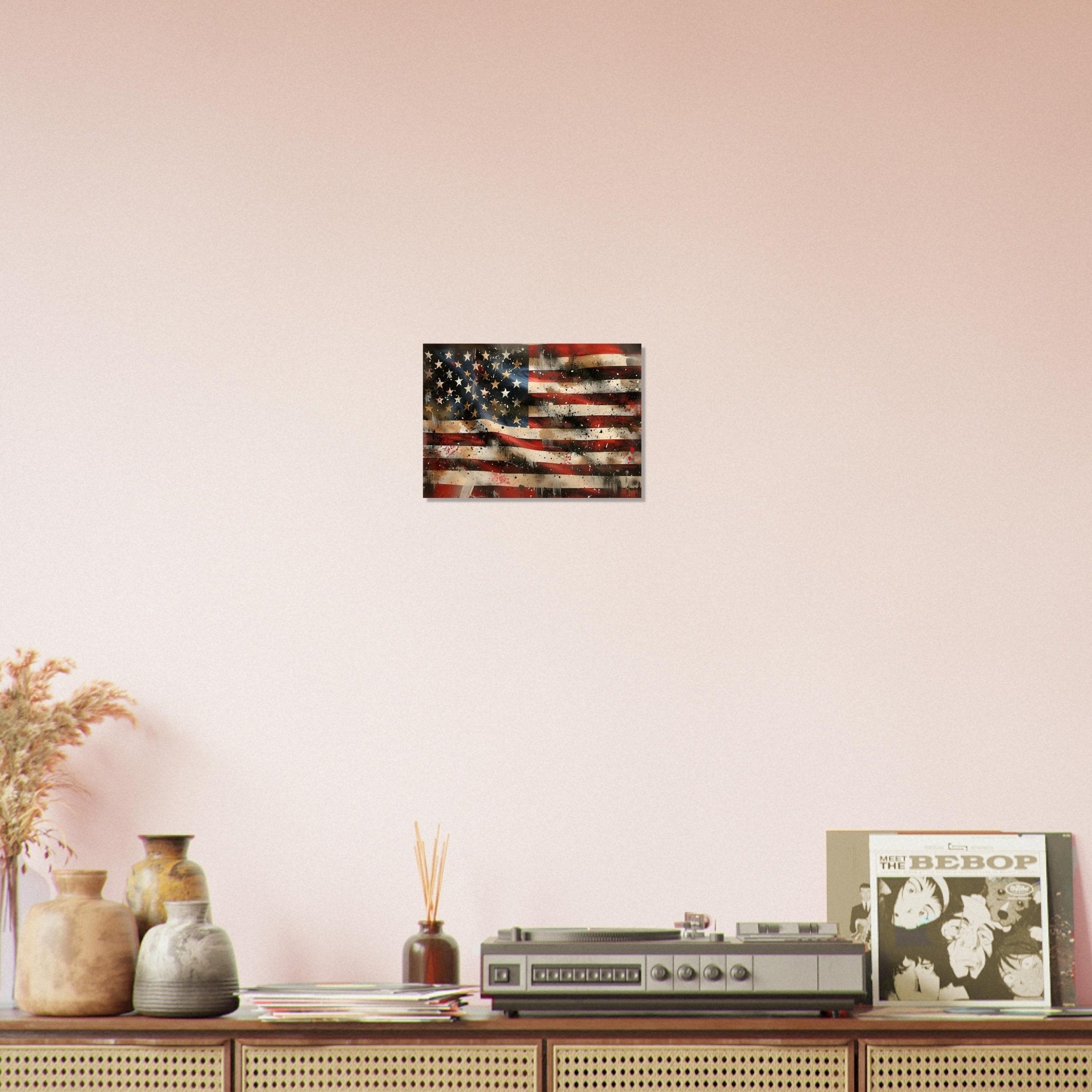 Distressed American Flag Poster, Wavy Patriotic USA Flag Gritty Modern Art - WallArtPrints4U