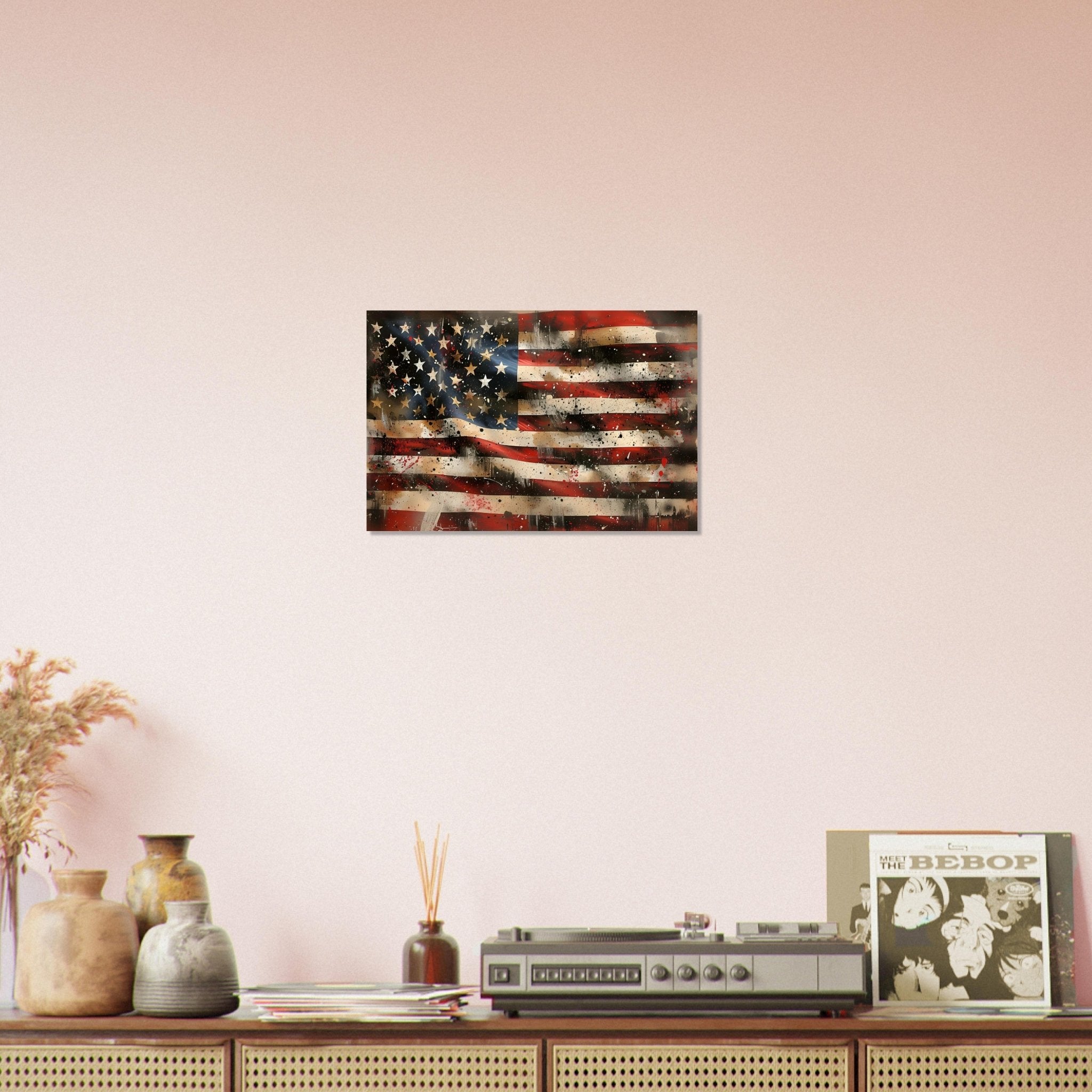 Distressed American Flag Poster, Wavy Patriotic USA Flag Gritty Modern Art - WallArtPrints4U