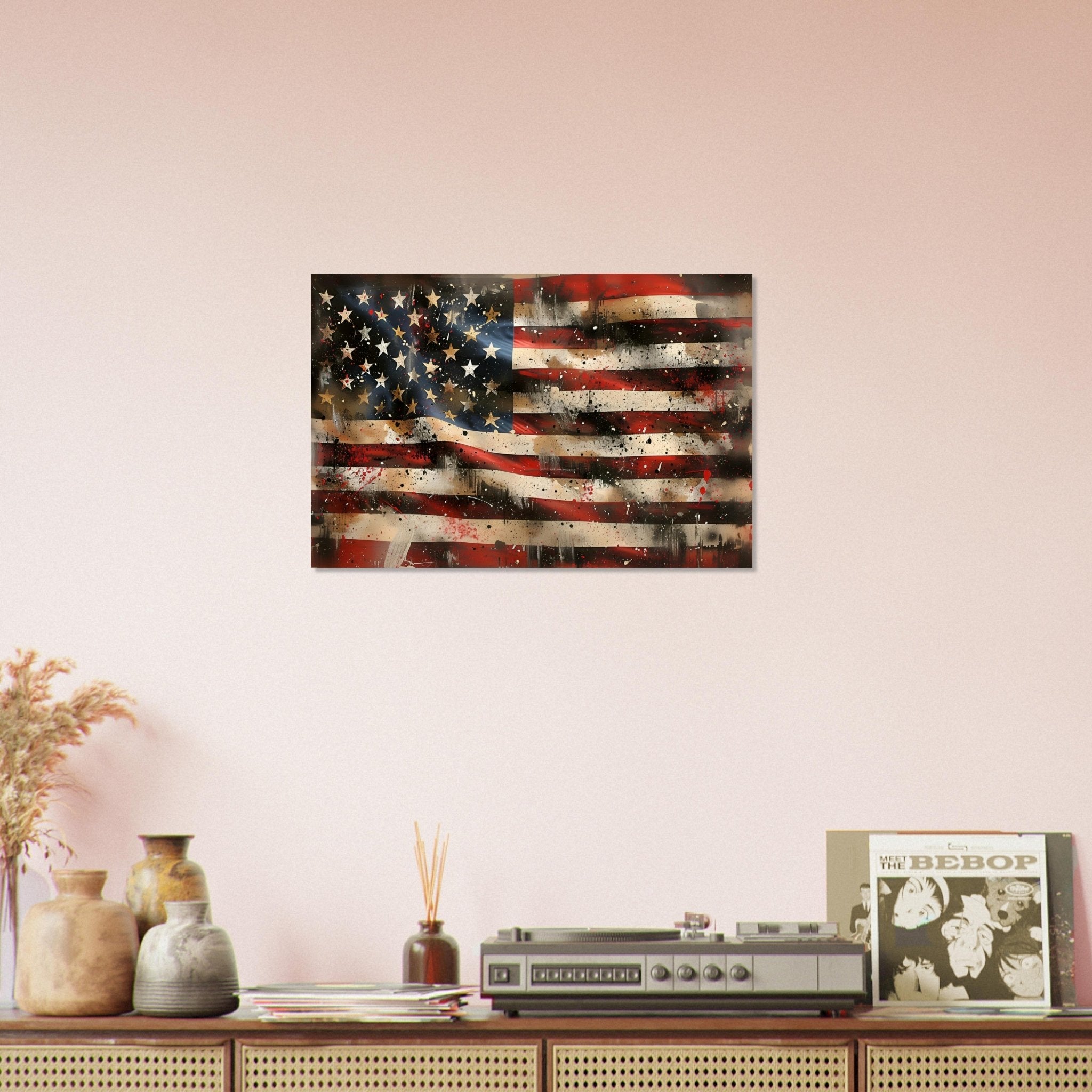 Distressed American Flag Poster, Wavy Patriotic USA Flag Gritty Modern Art - WallArtPrints4U