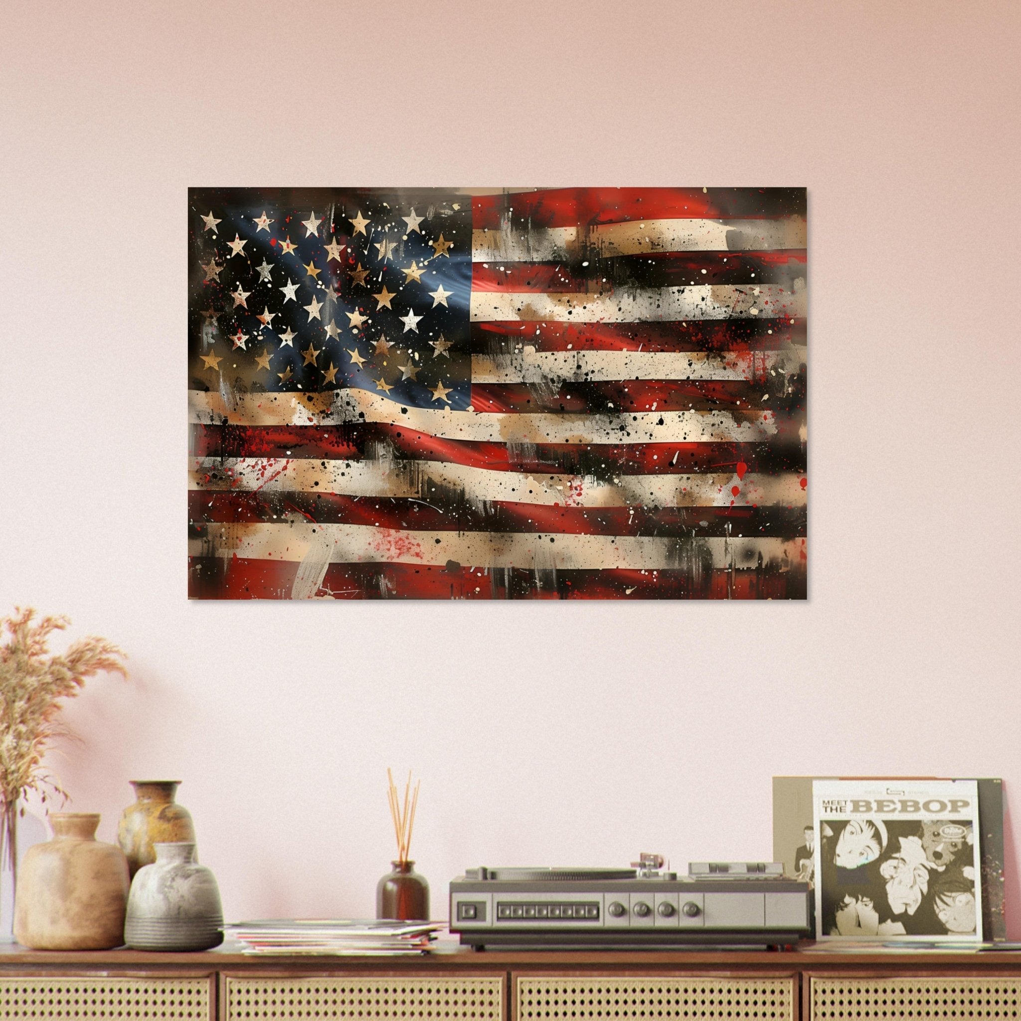 Distressed American Flag Poster, Wavy Patriotic USA Flag Gritty Modern Art - WallArtPrints4U