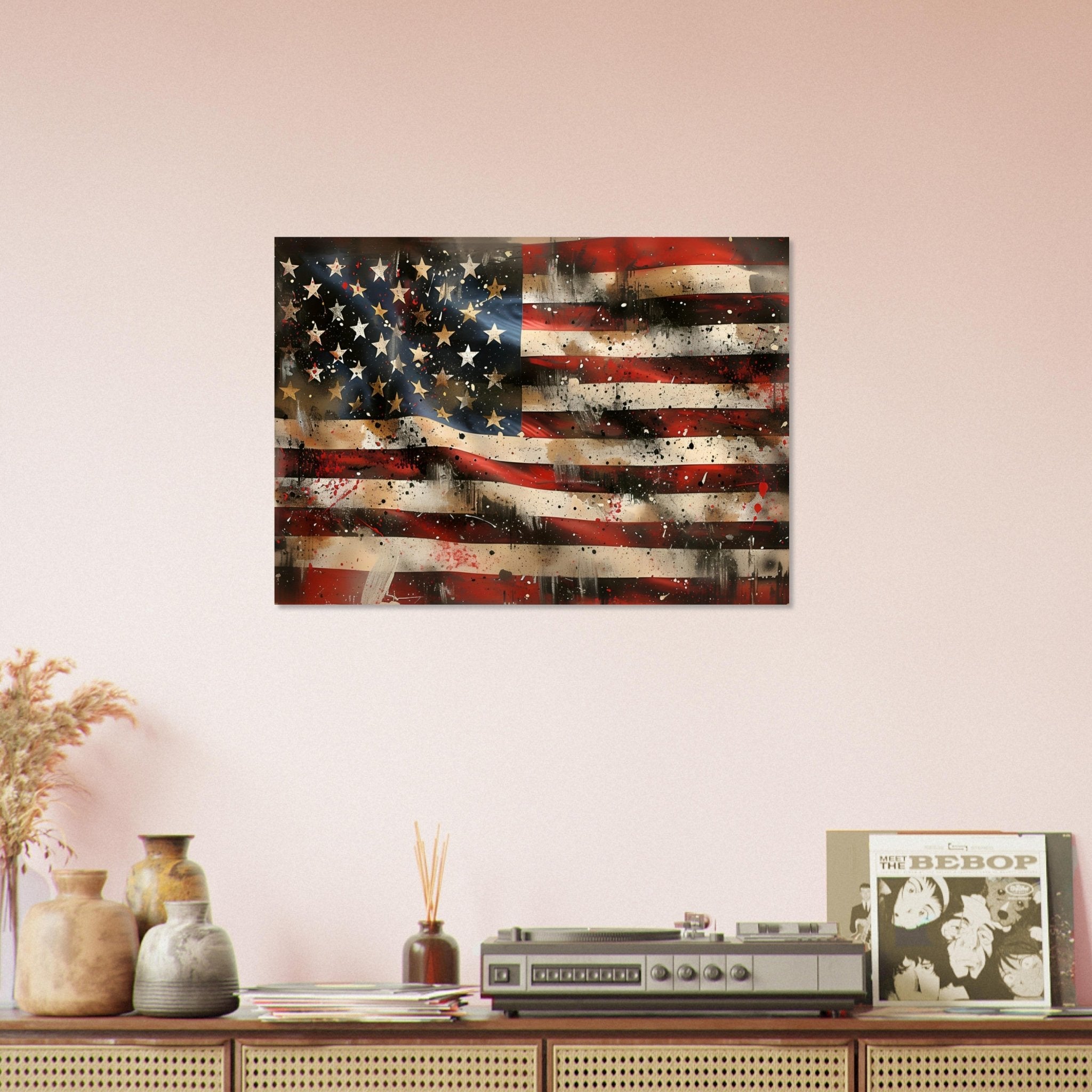 Distressed American Flag Poster, Wavy Patriotic USA Flag Gritty Modern Art - WallArtPrints4U