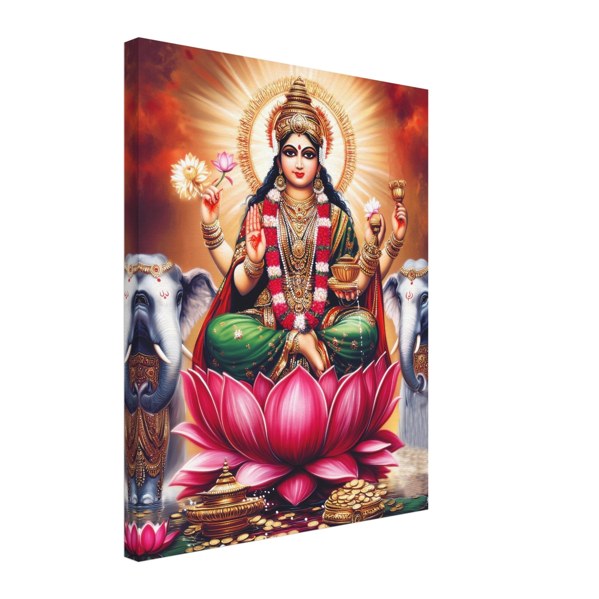 Divine Lakshmi Goddess of Wealth Art Canvas Print – Spiritual Canvas, Hindu Deity Home Decor - WallArtPrints4U