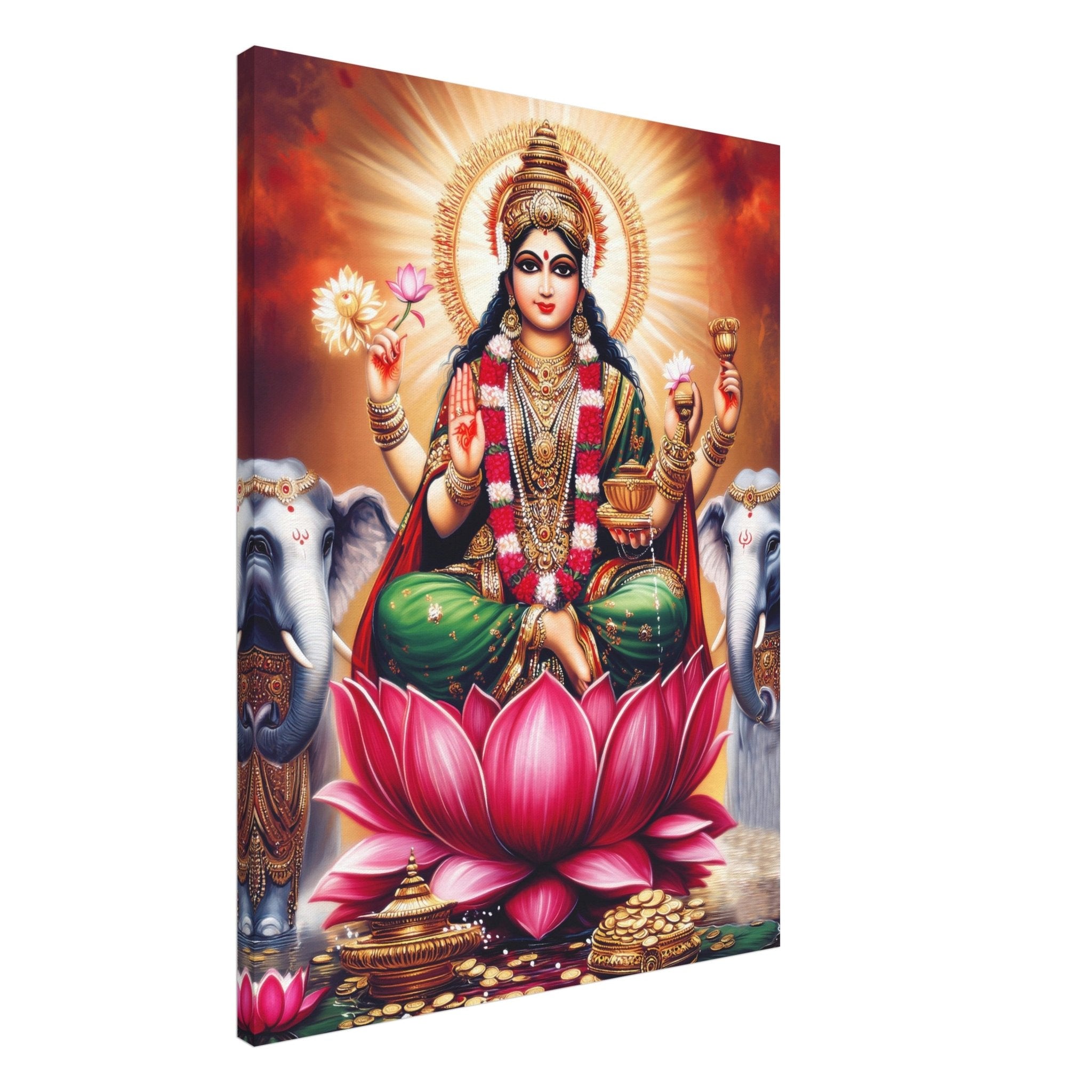 Divine Lakshmi Goddess of Wealth Art Canvas Print – Spiritual Canvas, Hindu Deity Home Decor - WallArtPrints4U