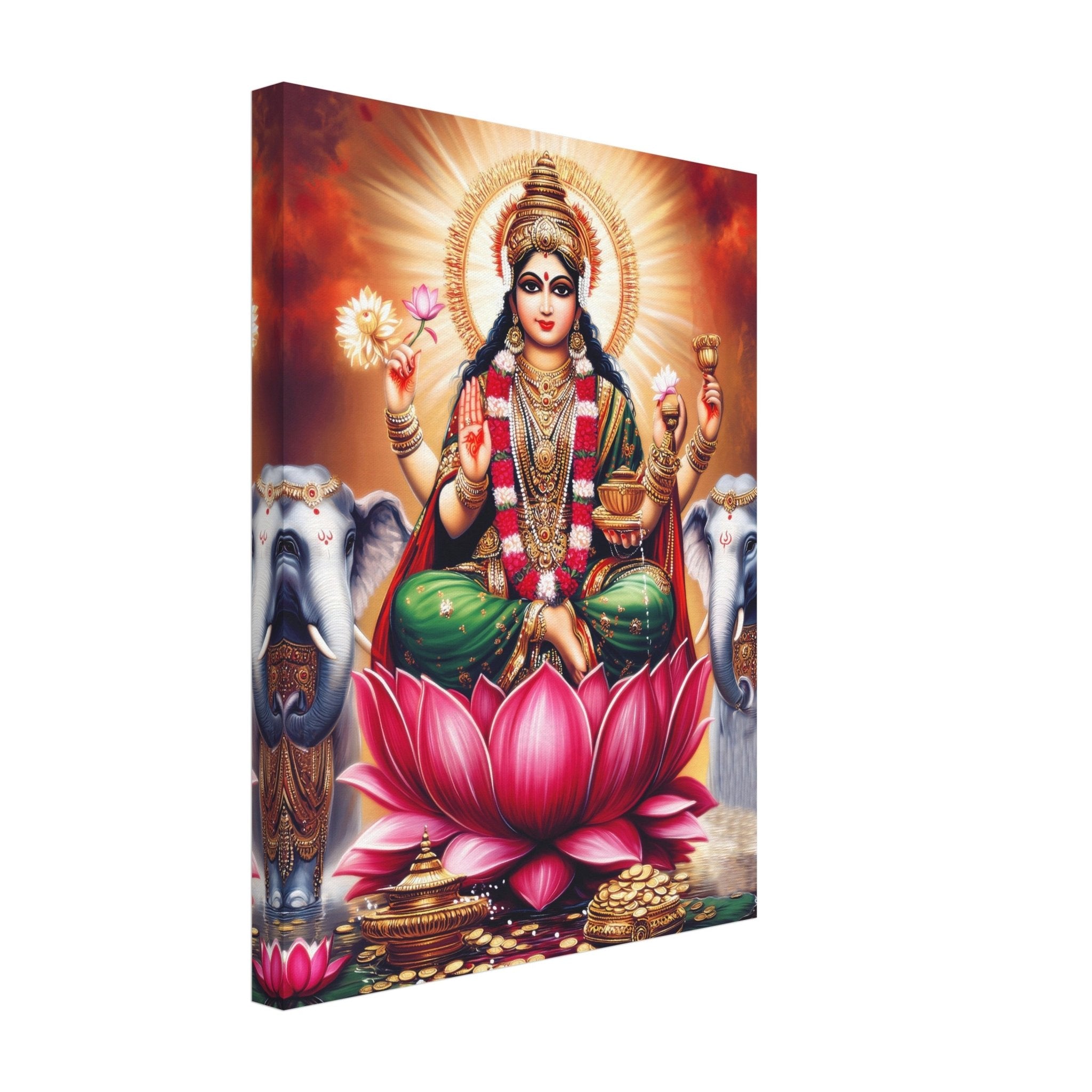 Divine Lakshmi Goddess of Wealth Art Canvas Print – Spiritual Canvas, Hindu Deity Home Decor - WallArtPrints4U