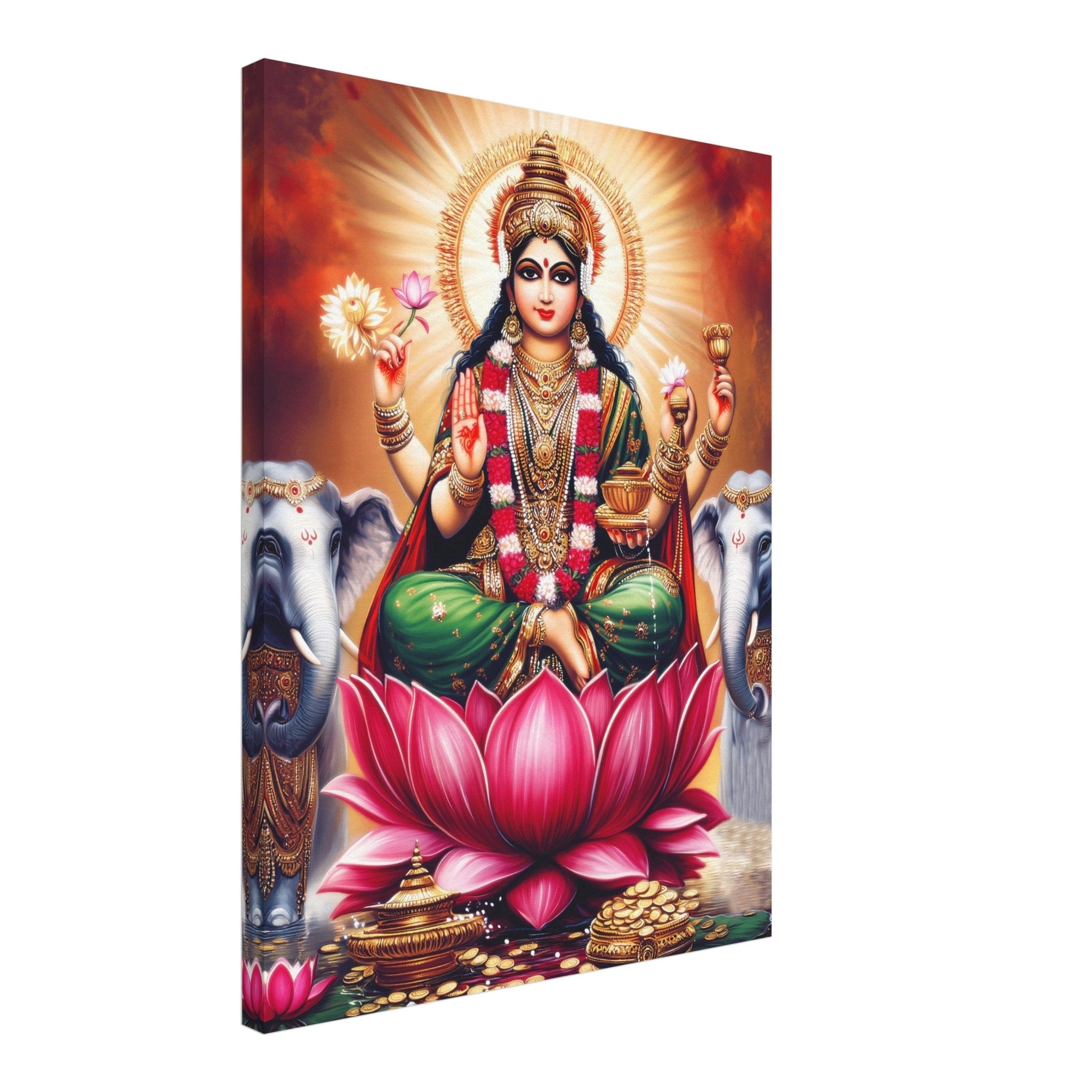 Divine Lakshmi Goddess of Wealth Art Canvas Print – Spiritual Canvas, Hindu Deity Home Decor - WallArtPrints4U