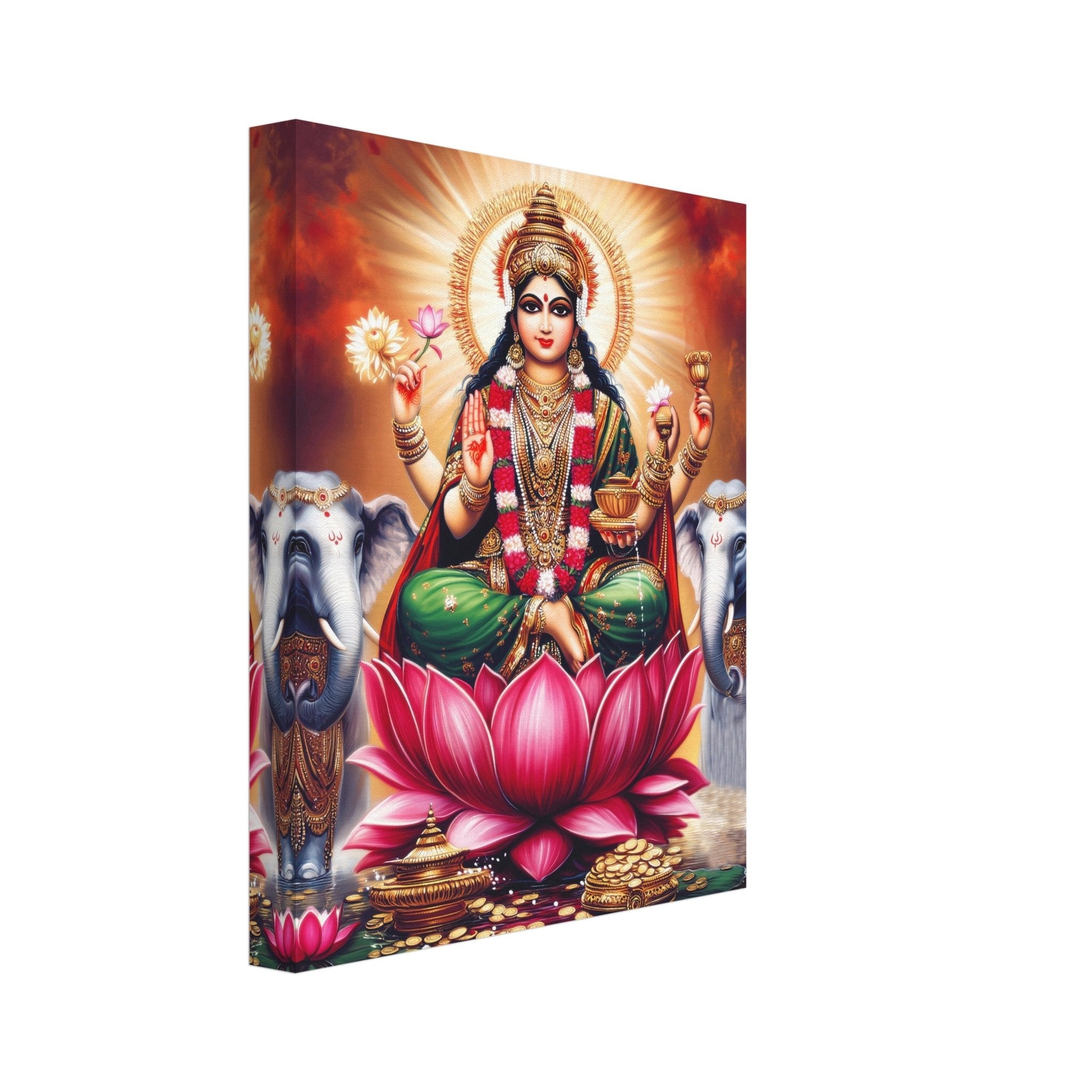 Divine Lakshmi Goddess of Wealth Art Canvas Print – Spiritual Canvas, Hindu Deity Home Decor - WallArtPrints4U