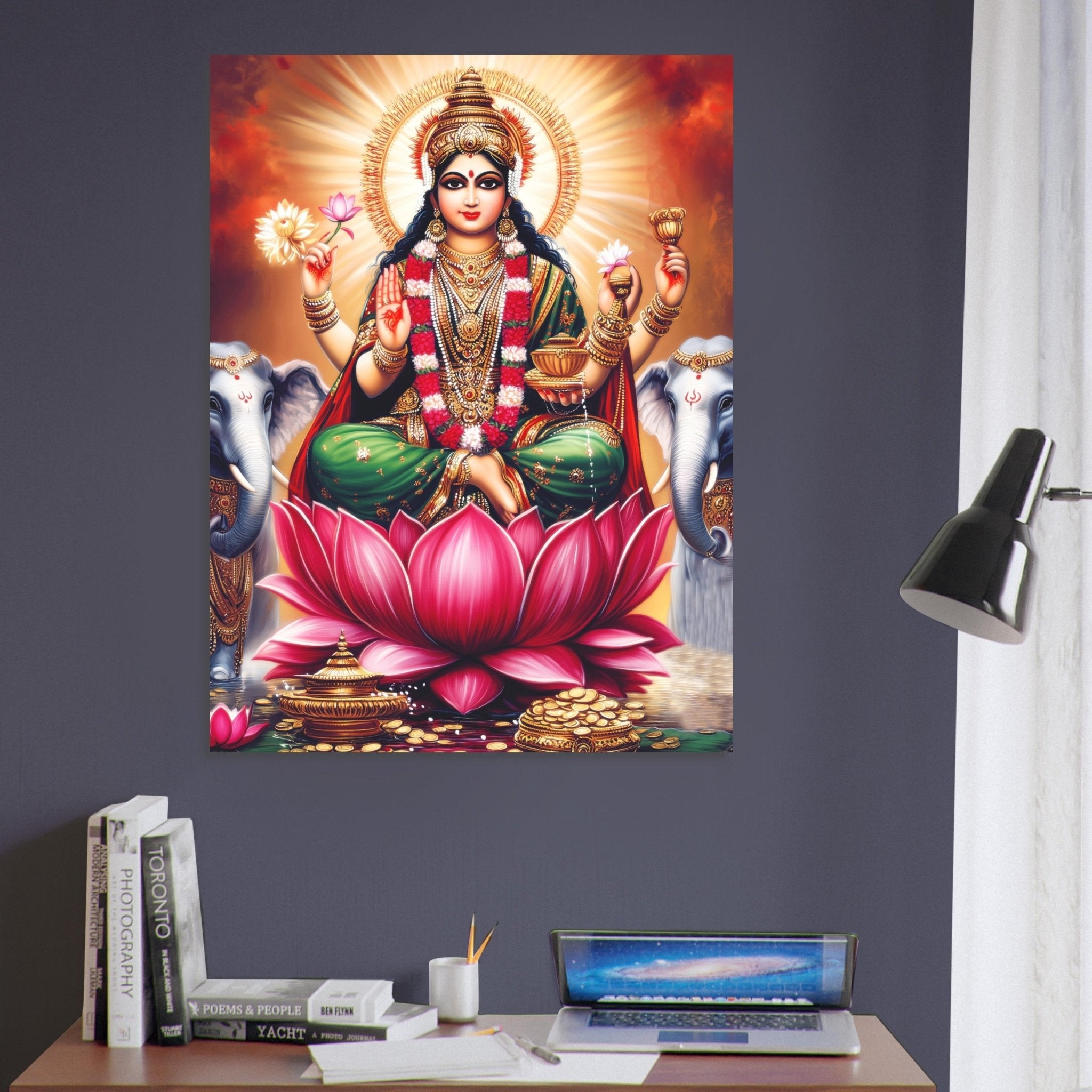 Divine Lakshmi Goddess of Wealth Art Print – Spiritual Poster, Hindu Deity Home Decor - WallArtPrints4U