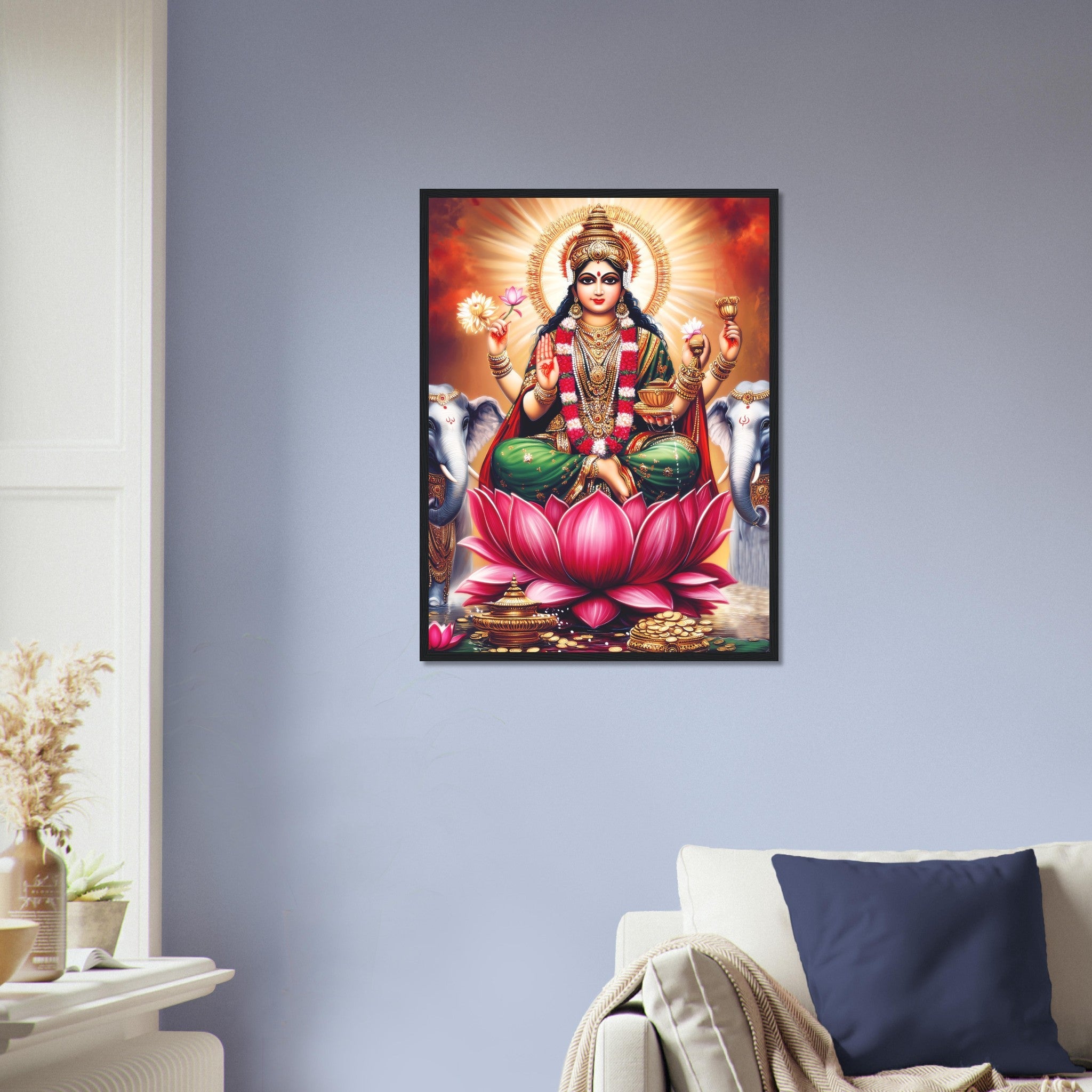 Divine Lakshmi Goddess of Wealth Framed Print, Hindu Deity Home Decor - WallArtPrints4U